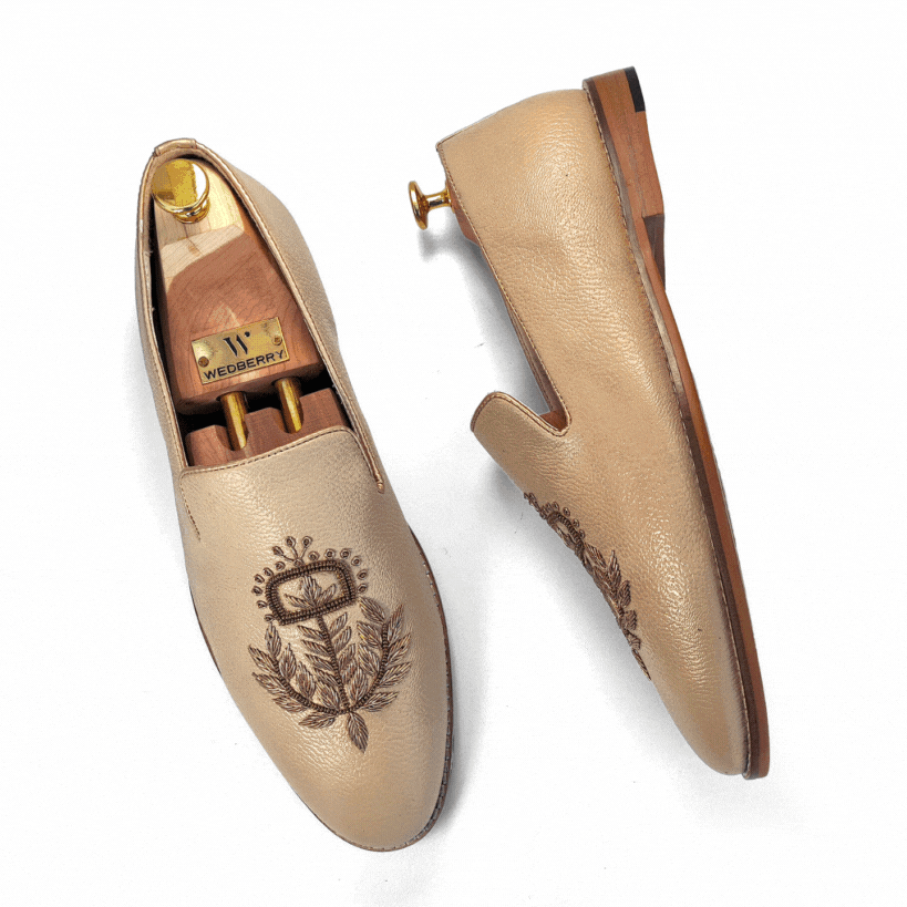 Beige Leather Style with Antique Gold Zardozi Handwork for Men
