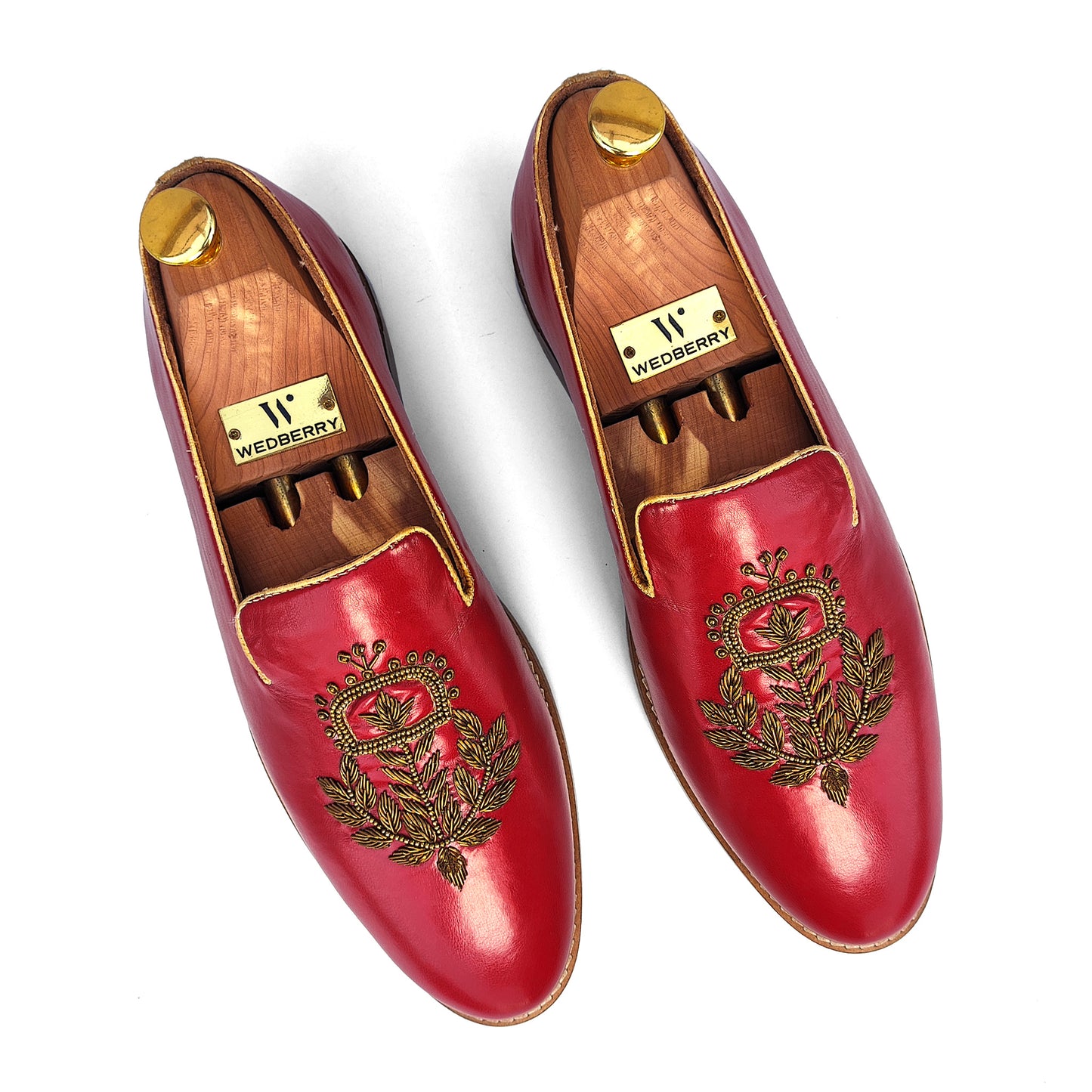 Cherry Gold Zardozi Handwork Slip-on Shoes for Men