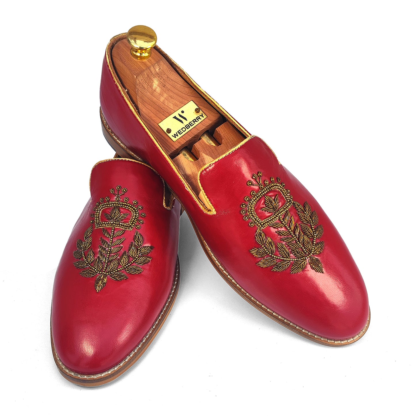 Cherry Gold Zardozi Handwork Slip-on Shoes for Men