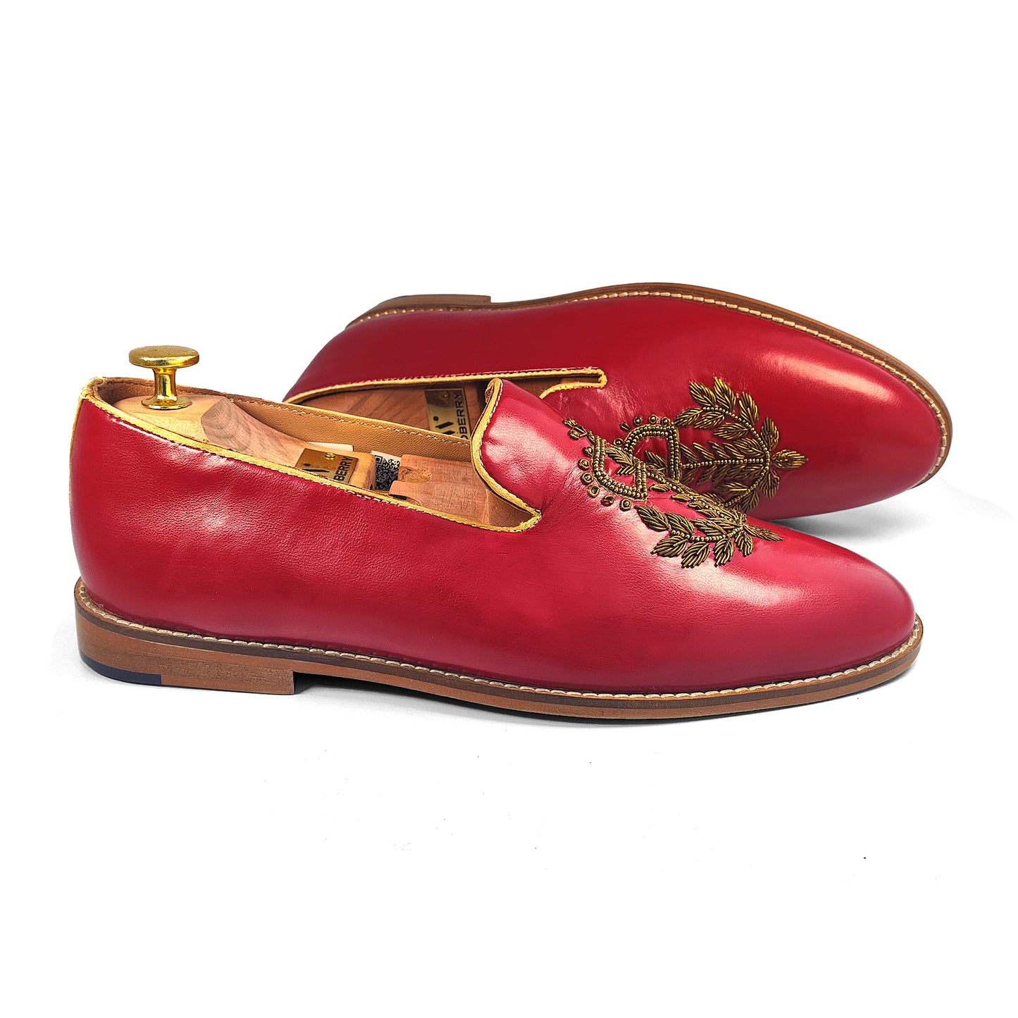 Cherry Gold Zardozi Handwork Slip-on Shoes for Men