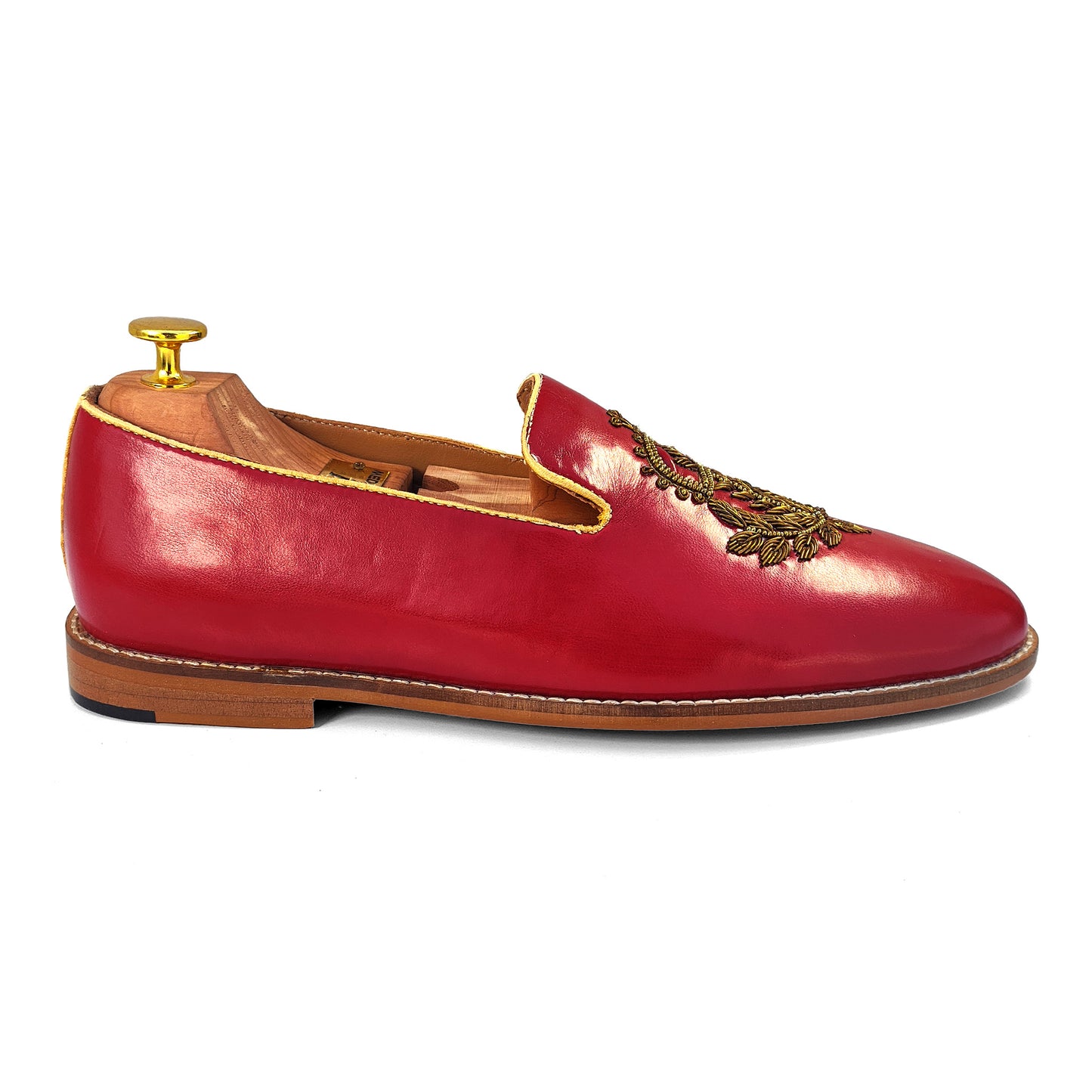 Cherry Gold Zardozi Handwork Slip-on Shoes for Men