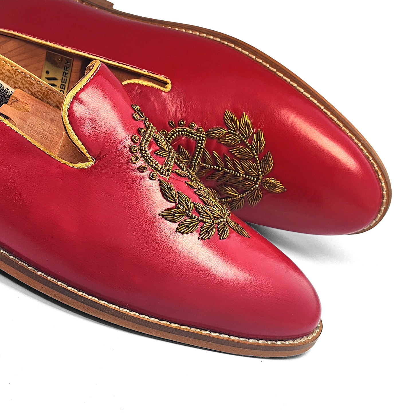 Cherry Gold Zardozi Handwork Slip-on Shoes for Men