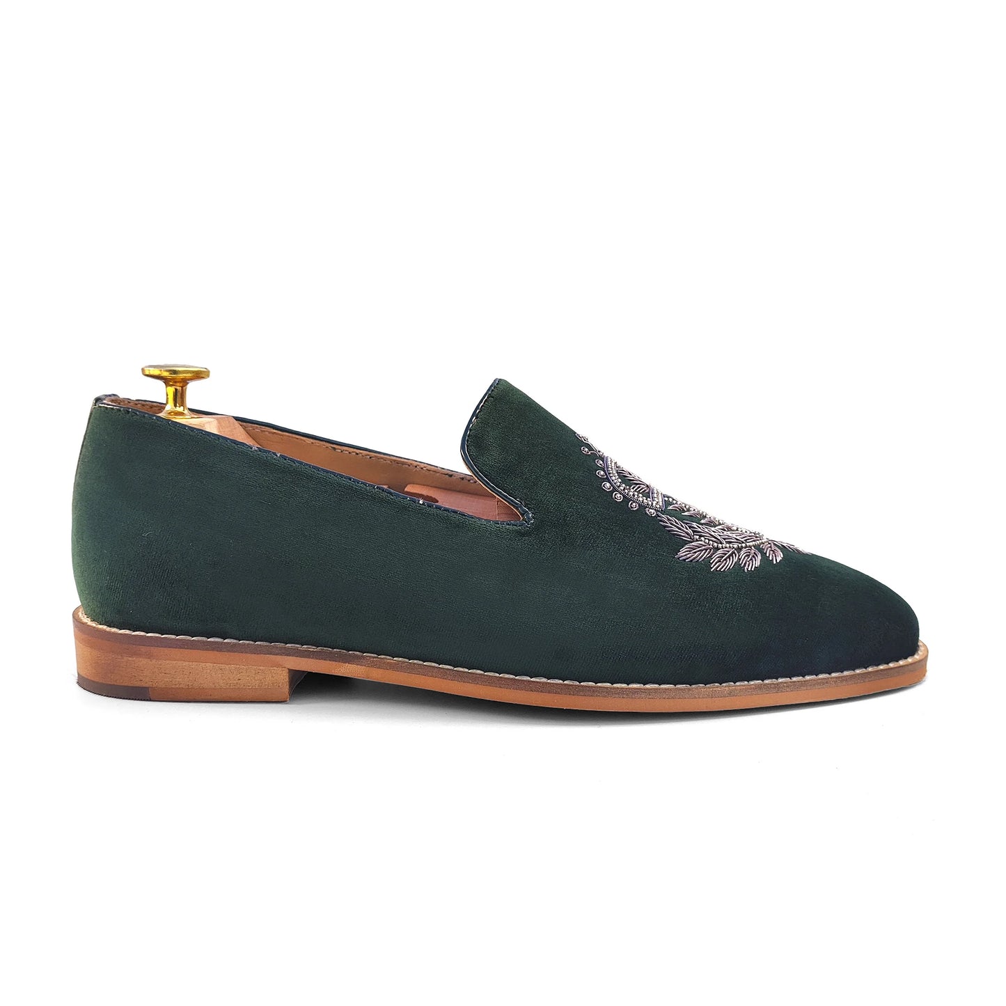 Forest Green Velvet Zardozi Wedding Ethic Shoes for Men