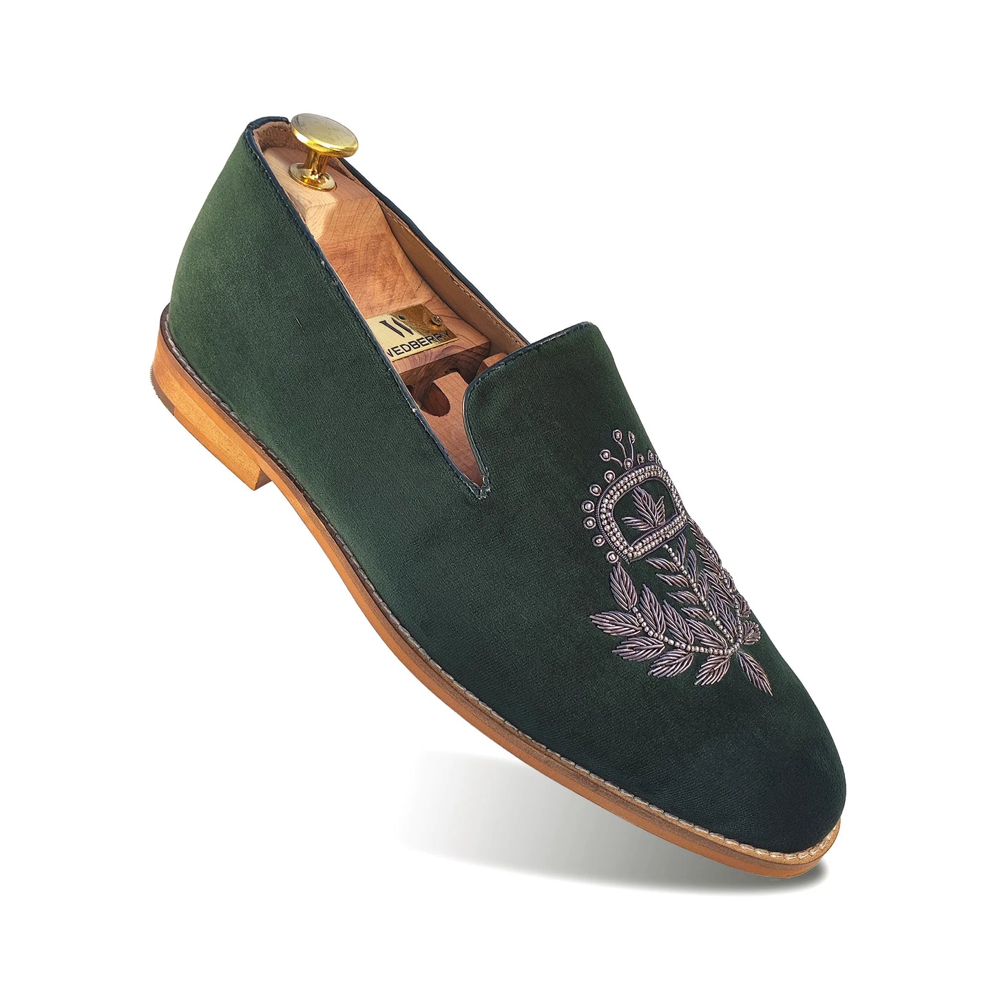 Forest Green Velvet Zardozi Wedding Ethic Shoes for Men