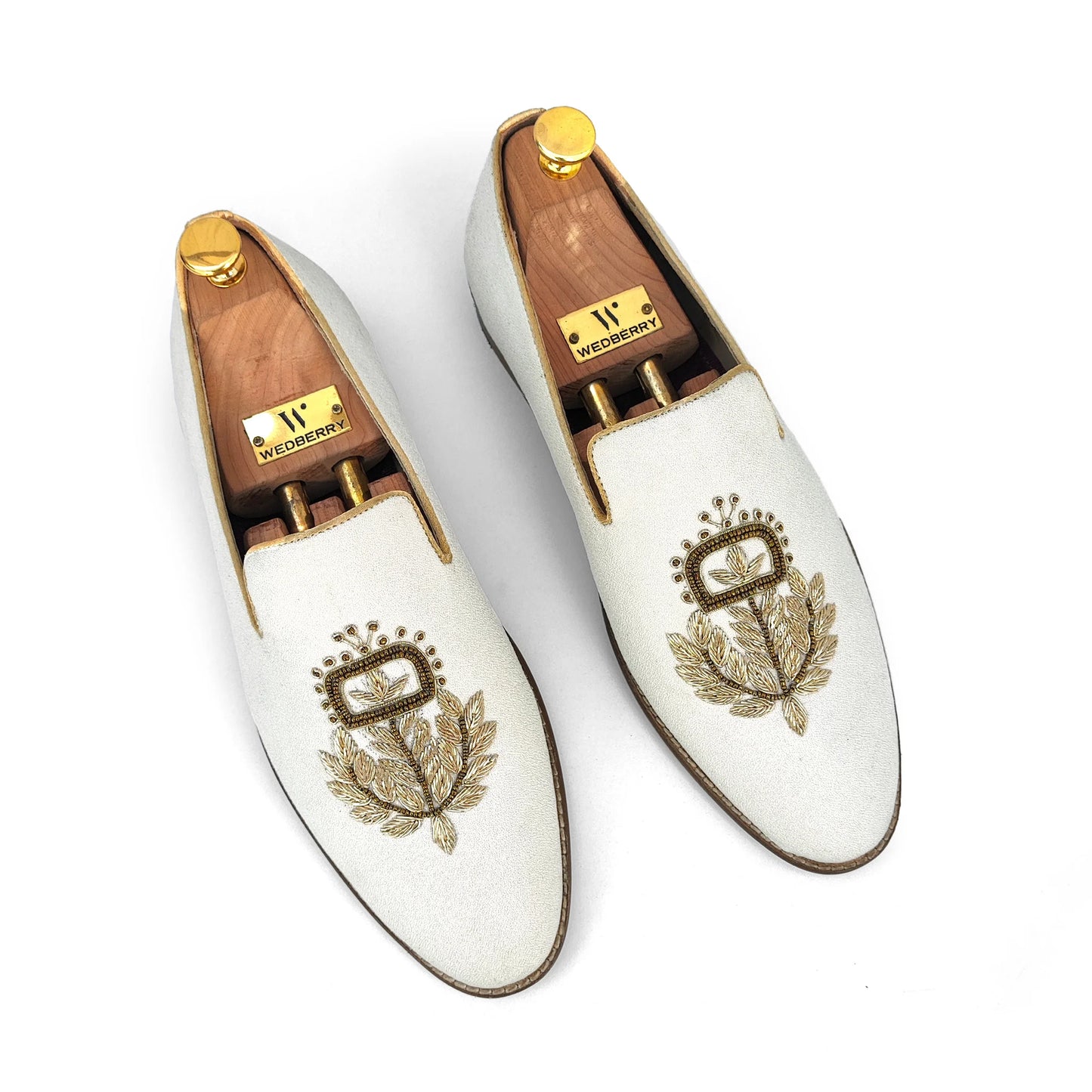 Off White Gold Zardozi Handwork Wedding Shoes Ethnic Shoes for Men