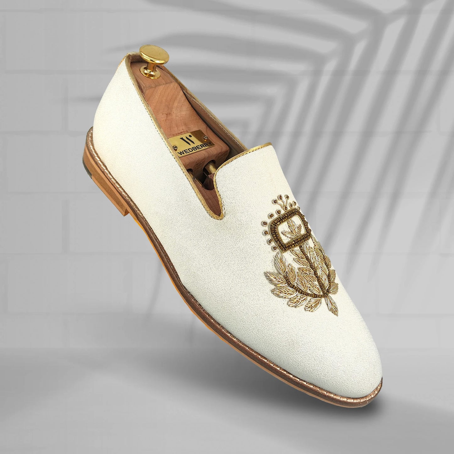 Off White Gold Zardozi Handwork Wedding Shoes Ethnic Shoes for Men