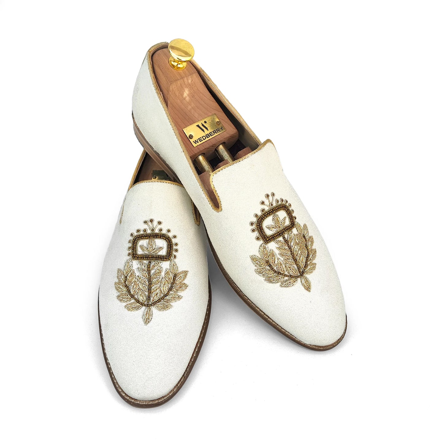 Off White Gold Zardozi Handwork Wedding Shoes Ethnic Shoes for Men