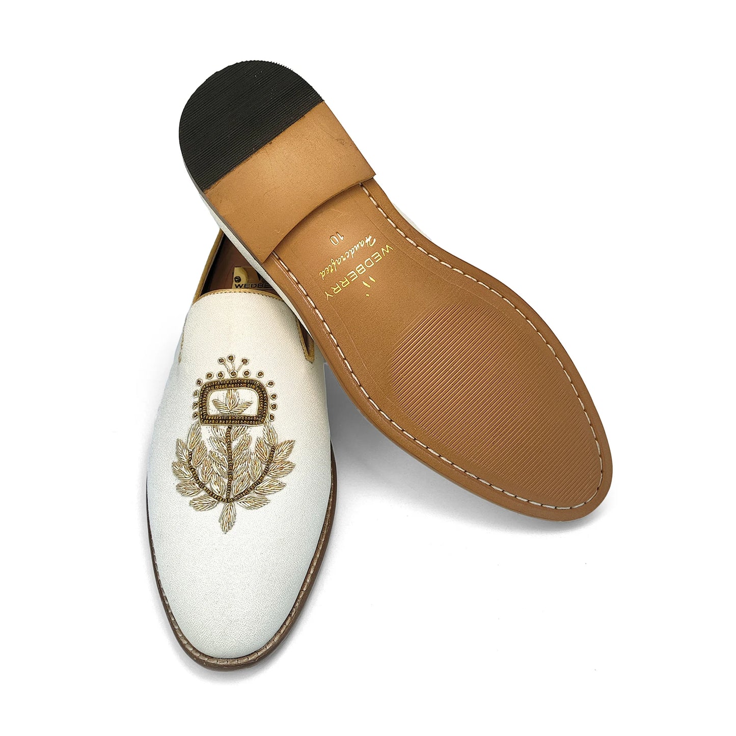 Off White Gold Zardozi Handwork Wedding Shoes Ethnic Shoes for Men