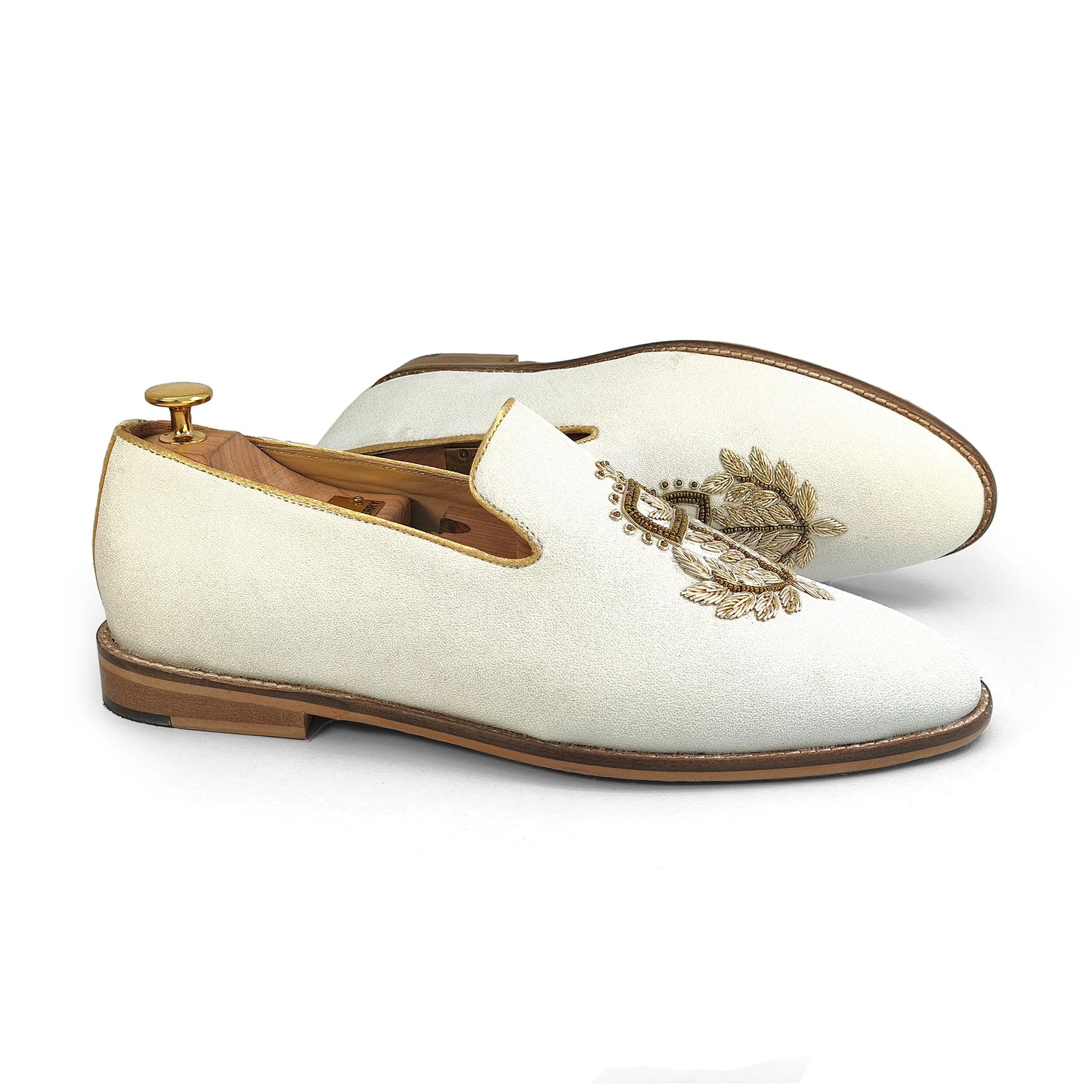 Off White Gold Zardozi Handwork Wedding Shoes Ethnic Shoes for Men