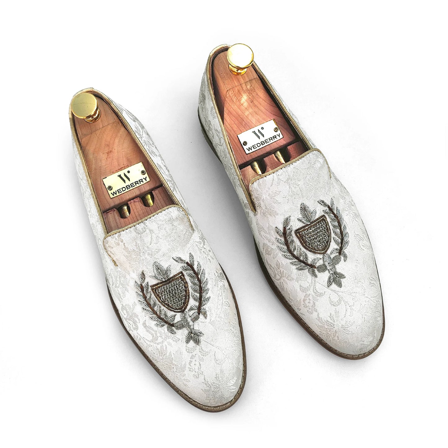 White Brocket with Zardozi Handwork Wedding Shoes Ethnic Shoes for Men