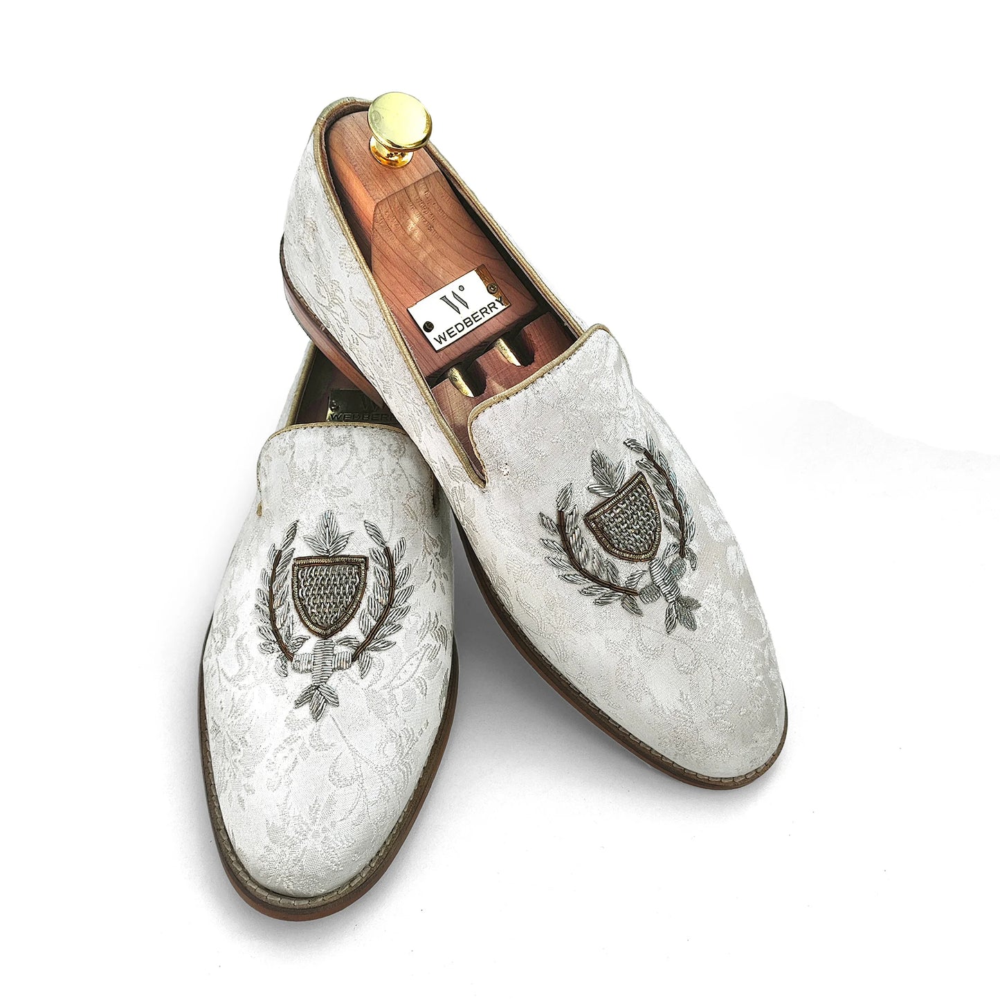 White Brocket with Zardozi Handwork Wedding Shoes Ethnic Shoes for Men