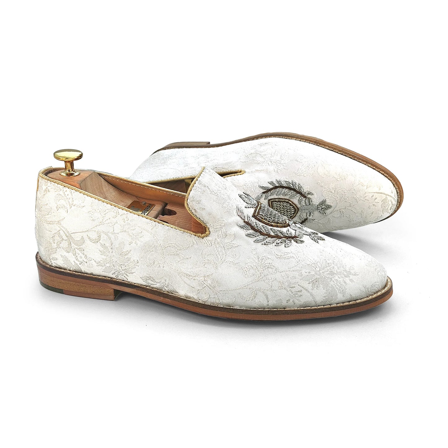 White Brocket with Zardozi Handwork Wedding Shoes Ethnic Shoes for Men