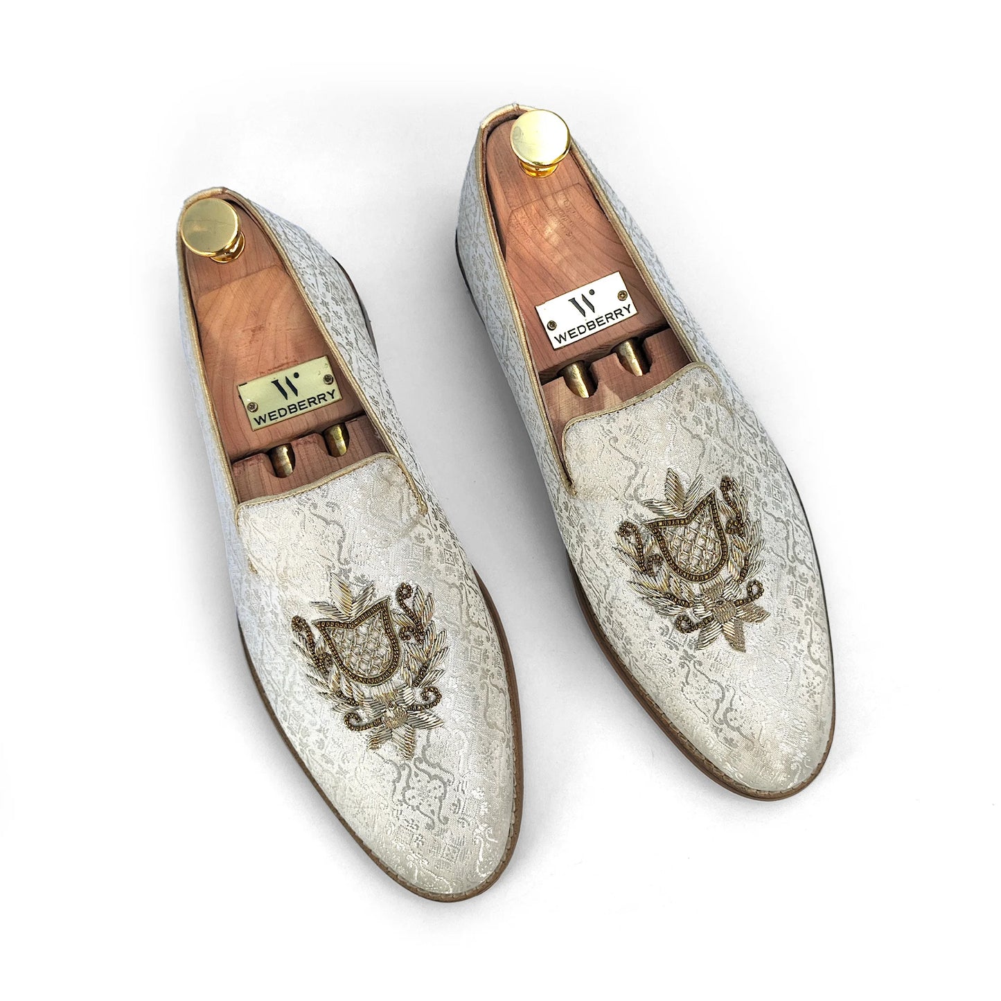 White Brocket Zardozi Handwork Wedding Shoes for Men