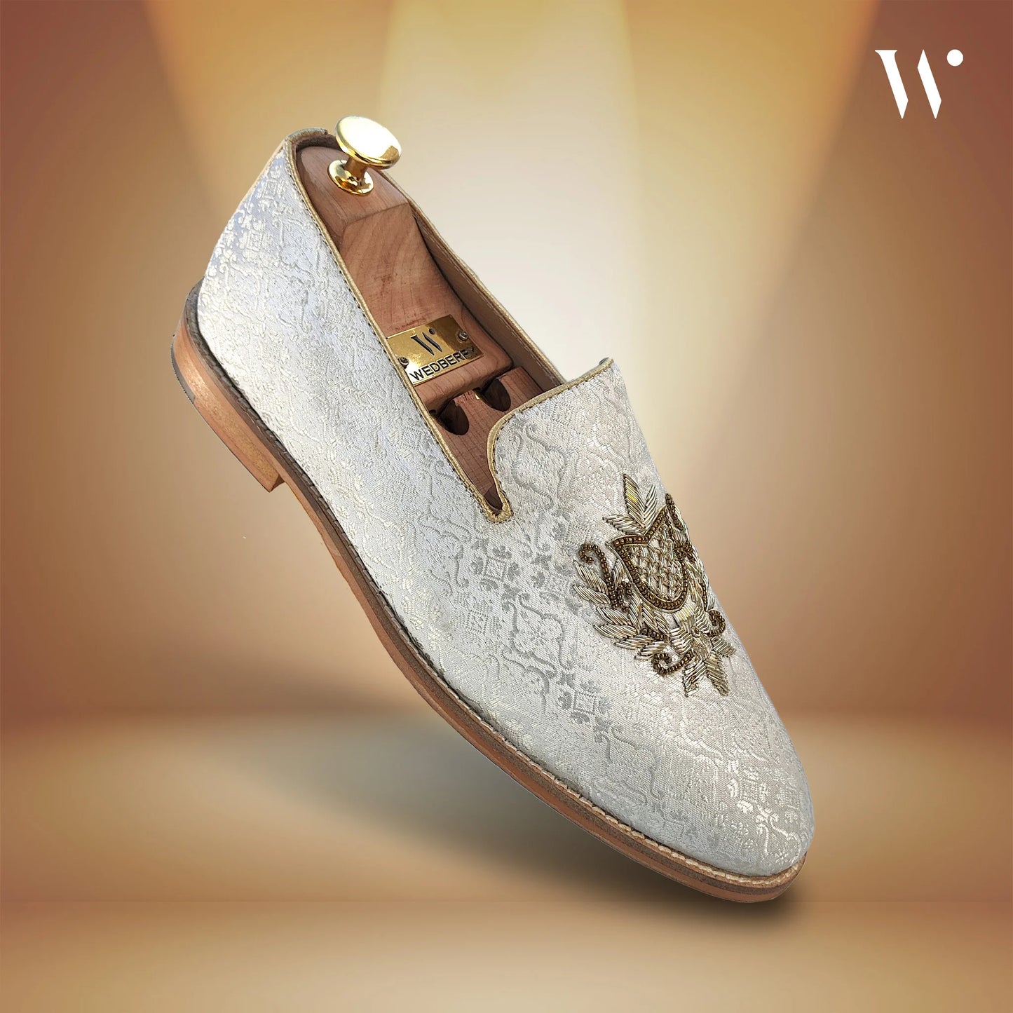 White Brocket Zardozi Handwork Wedding Shoes for Men