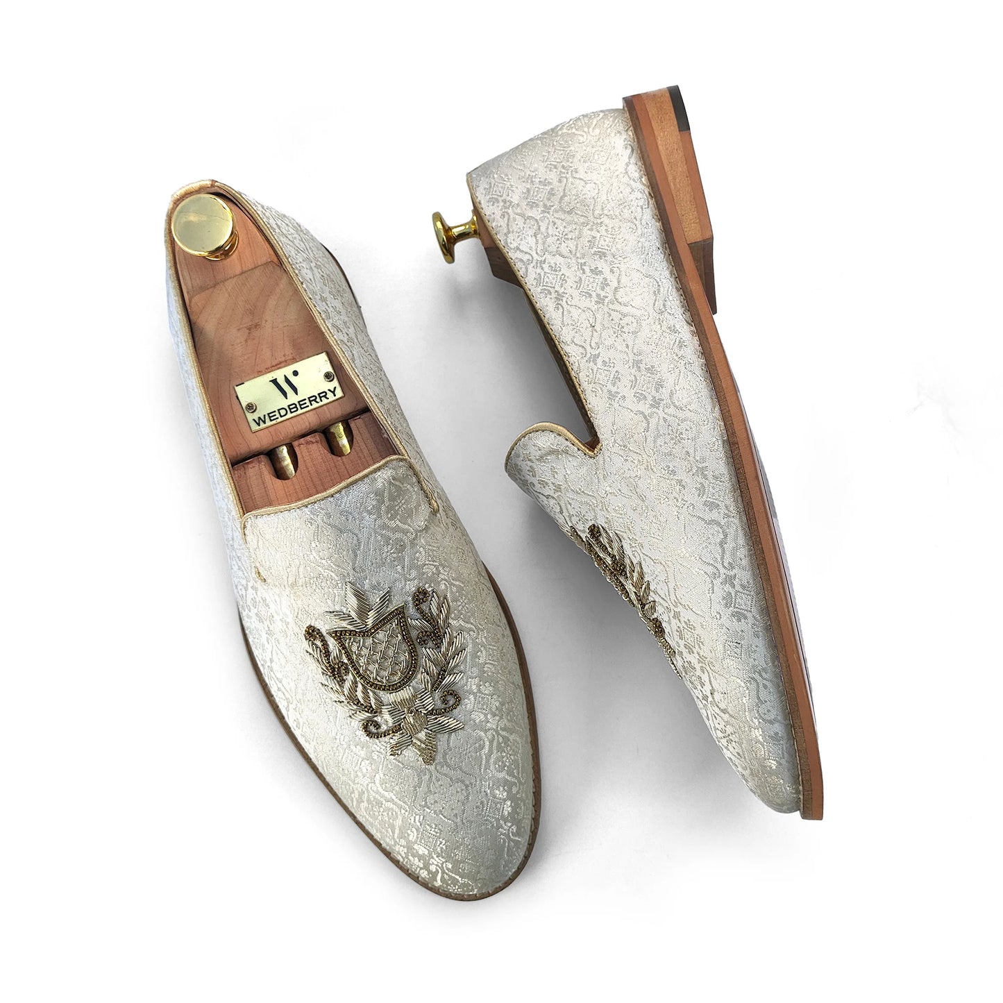 White Brocket Zardozi Handwork Wedding Shoes for Men