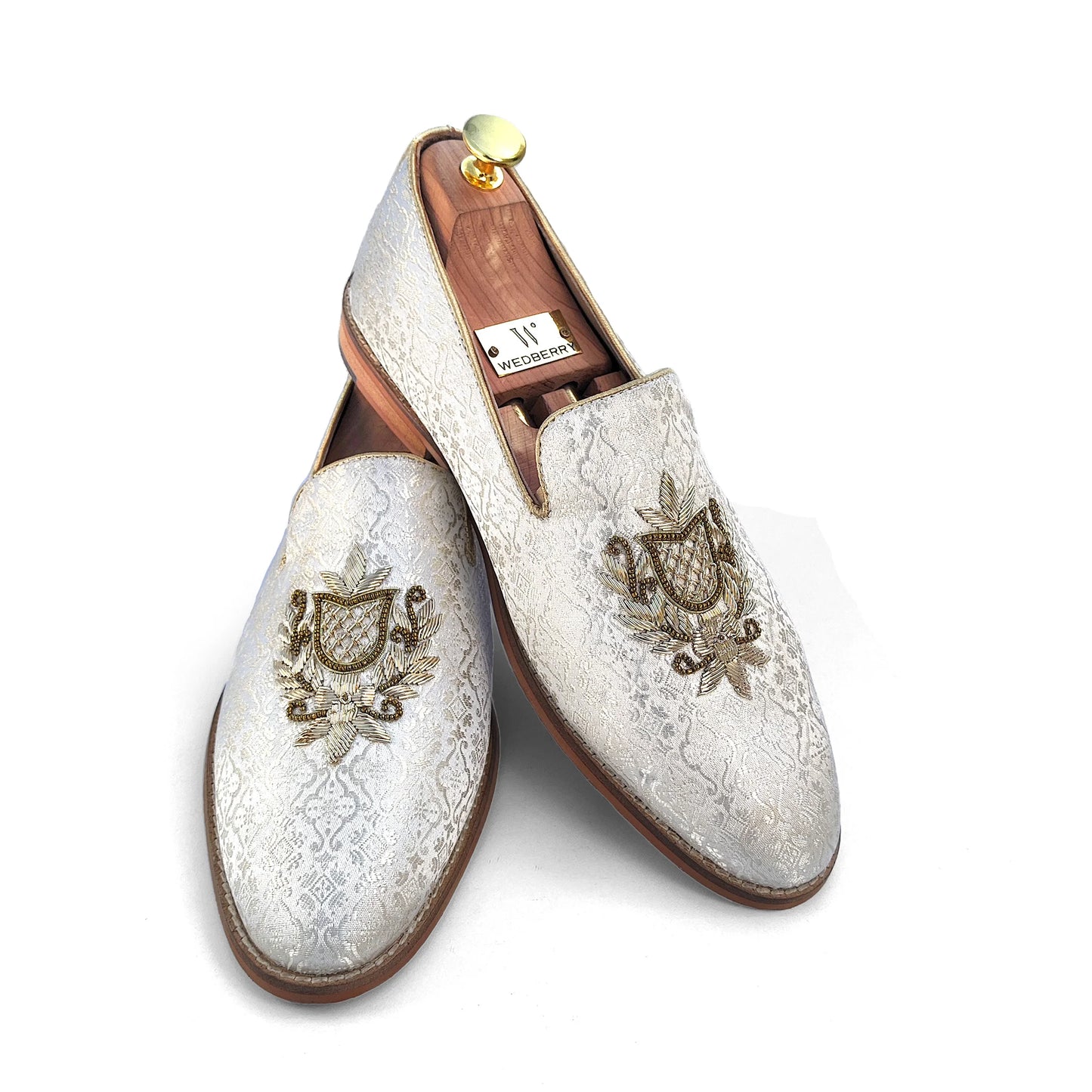 White Brocket Zardozi Handwork Wedding Shoes for Men