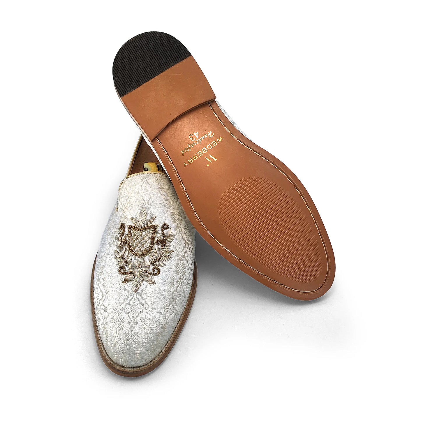 White Brocket Zardozi Handwork Wedding Shoes for Men