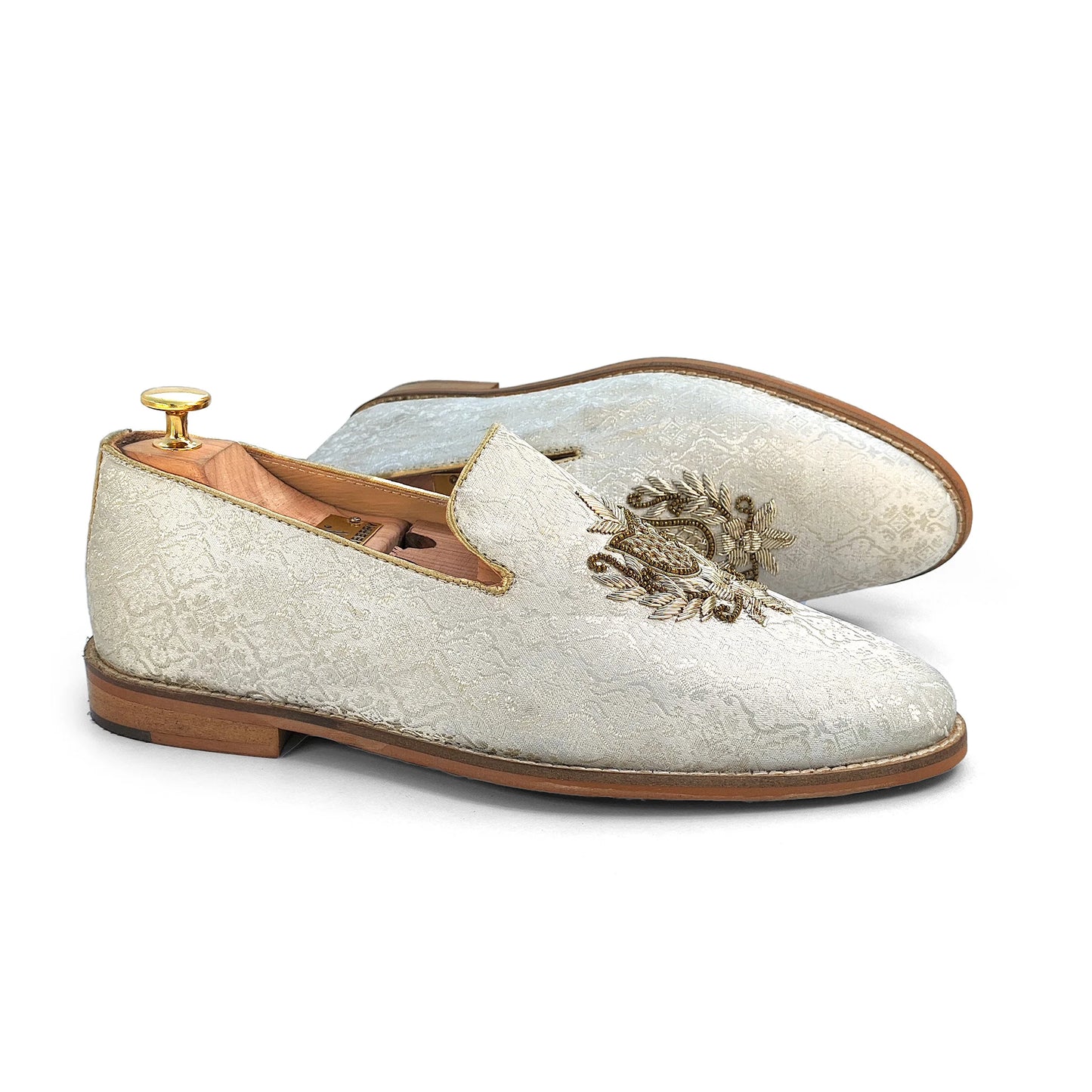 White Brocket Zardozi Handwork Wedding Shoes for Men