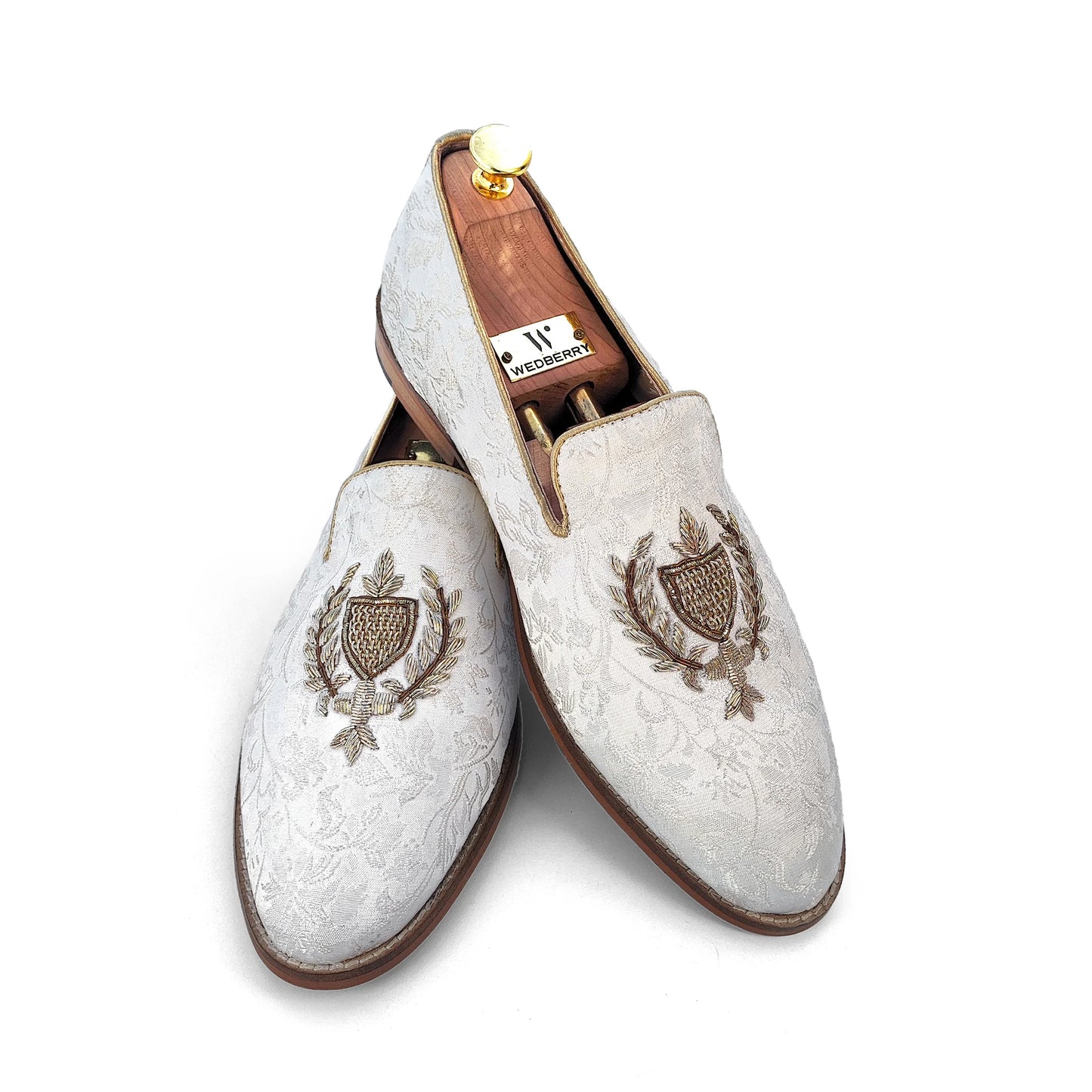 White Zardozi Handwork Wedding Shoes for Men