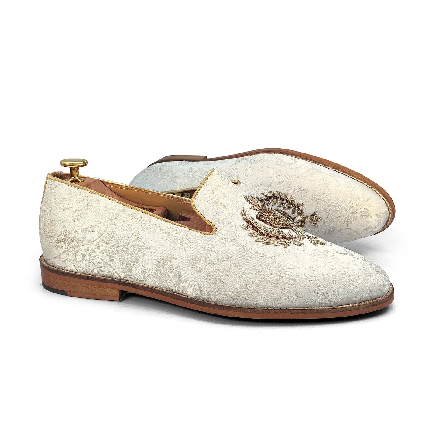 White Zardozi Handwork Wedding Shoes for Men