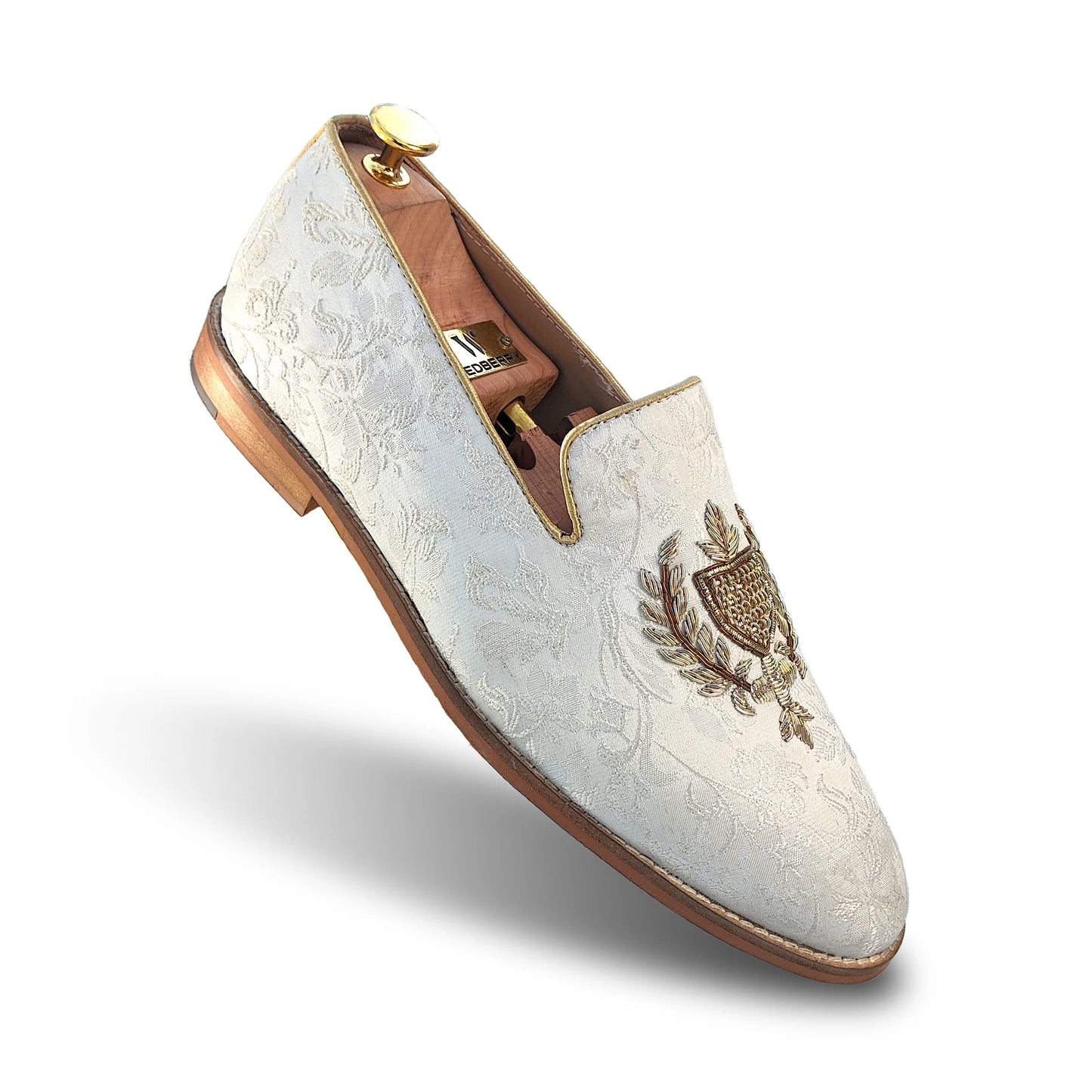 White Zardozi Handwork Wedding Shoes for Men