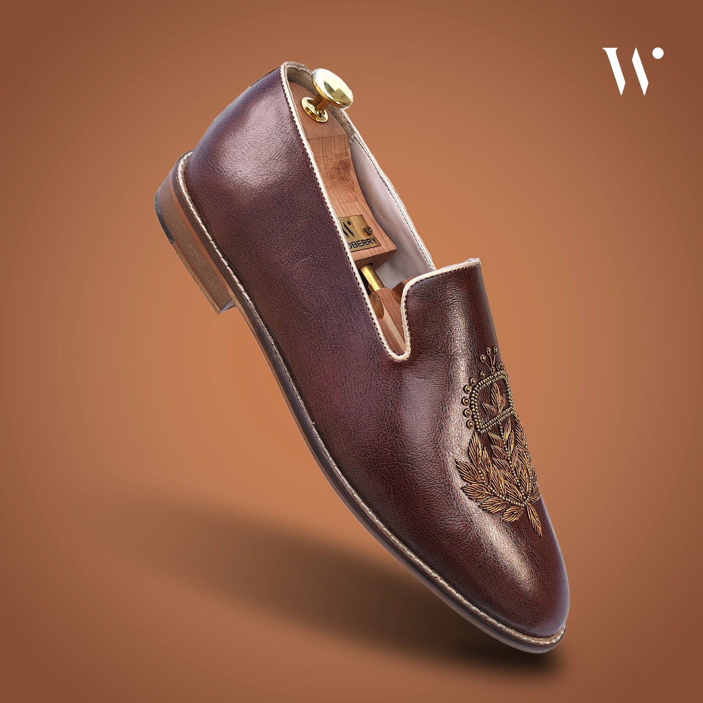 Brown Faux Leather Zardozi Wedding Shoes