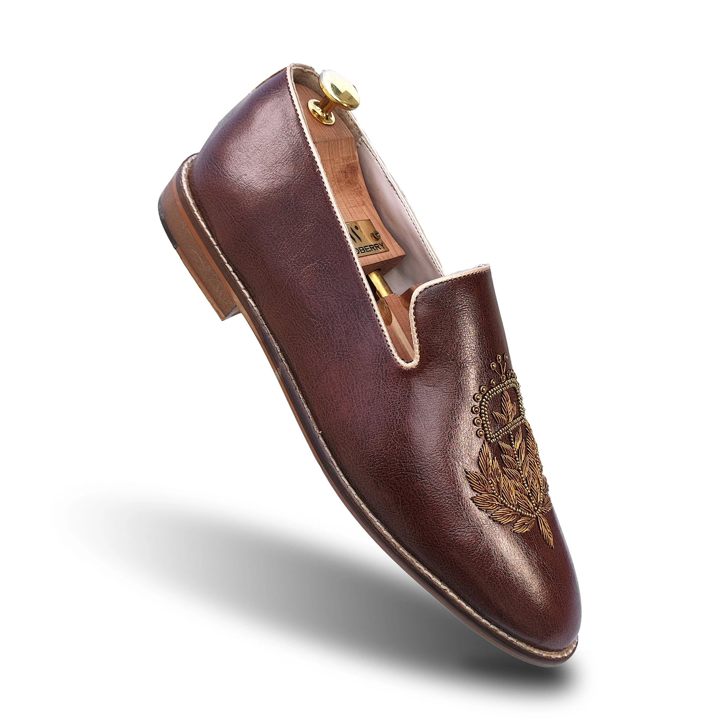 Brown Faux Leather Zardozi Wedding Shoes