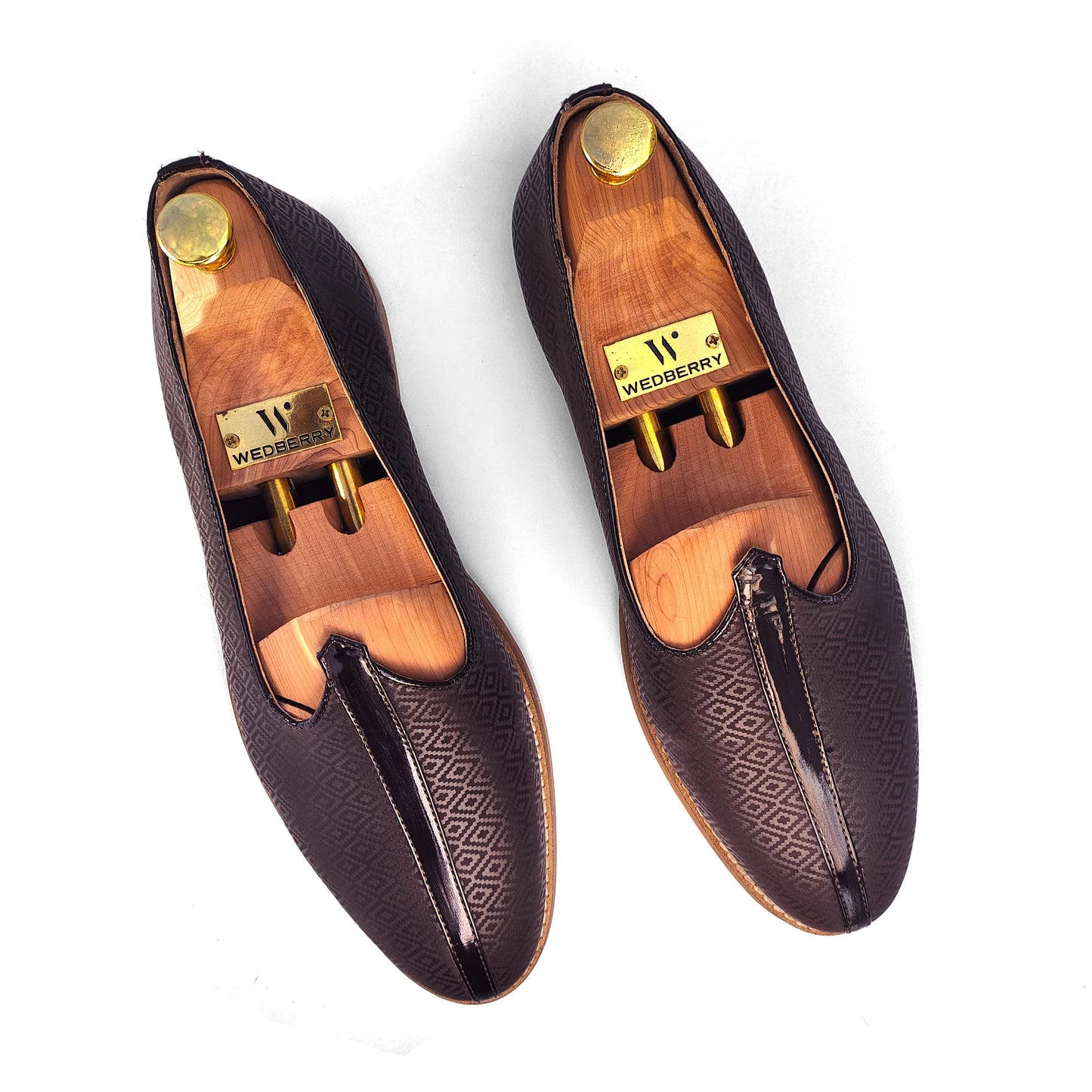 Brown Self Embossed Ethnic Wedding Mojari Slipon for Men