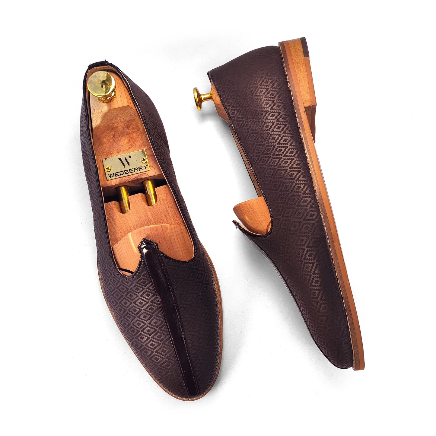 Brown Self Embossed Ethnic Wedding Mojari Slipon for Men