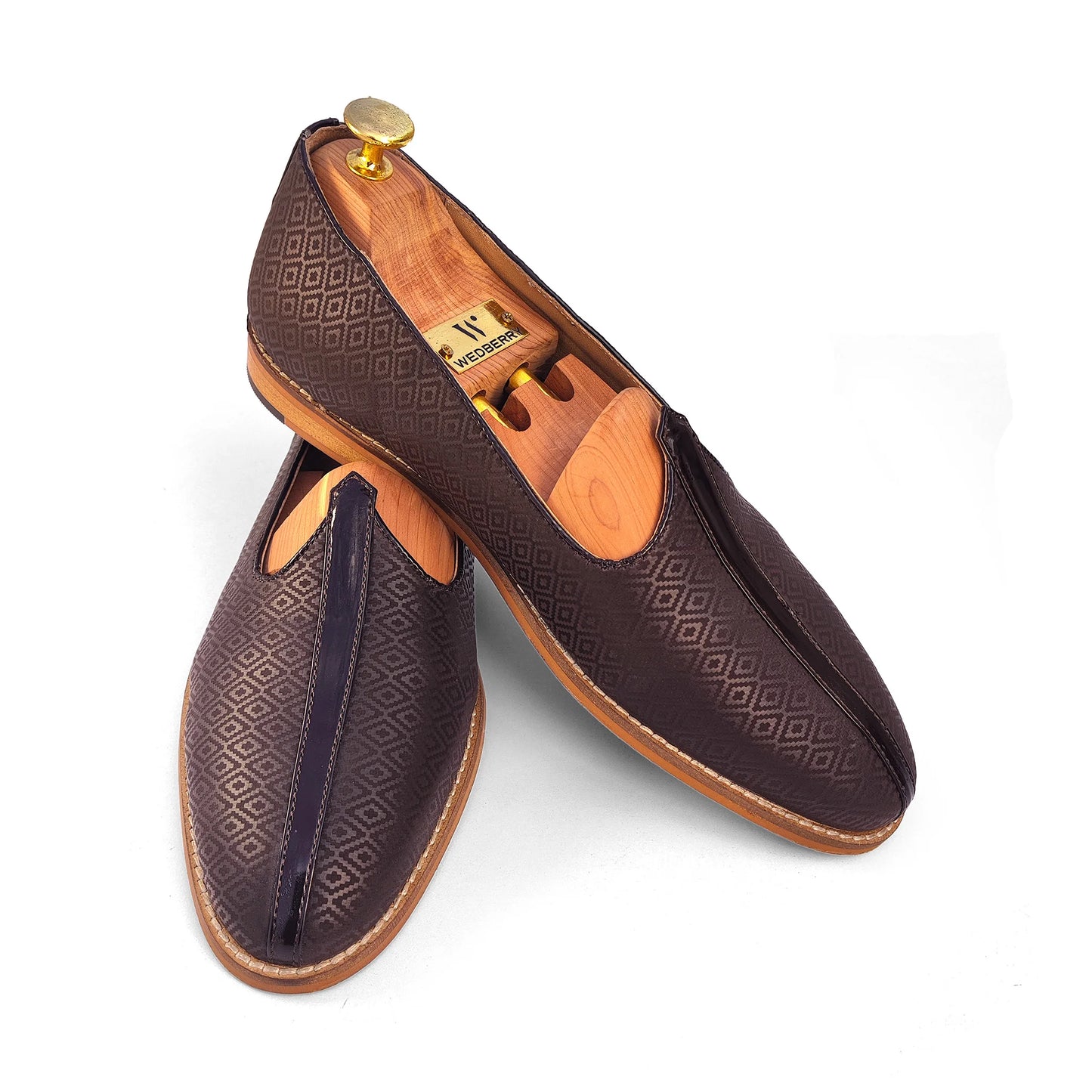 Brown Self Embossed Ethnic Wedding Mojari Slipon for Men
