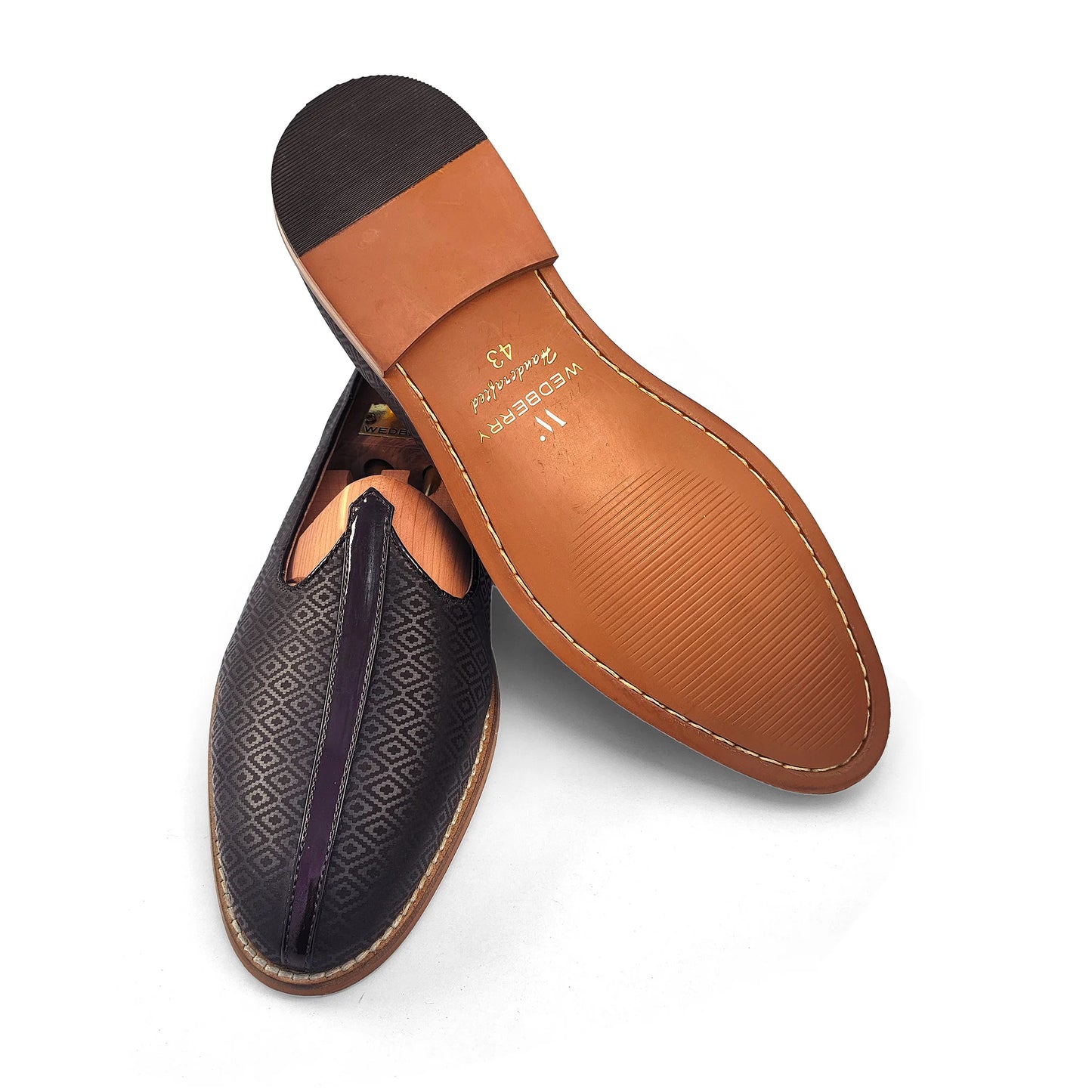 Brown Self Embossed Ethnic Wedding Mojari Slipon for Men