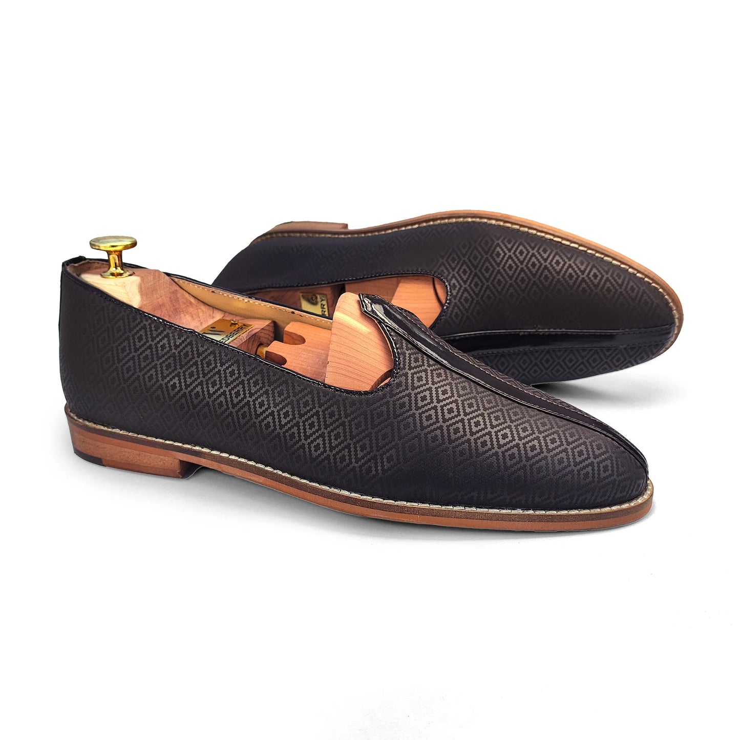 Brown Self Embossed Ethnic Wedding Mojari Slipon for Men