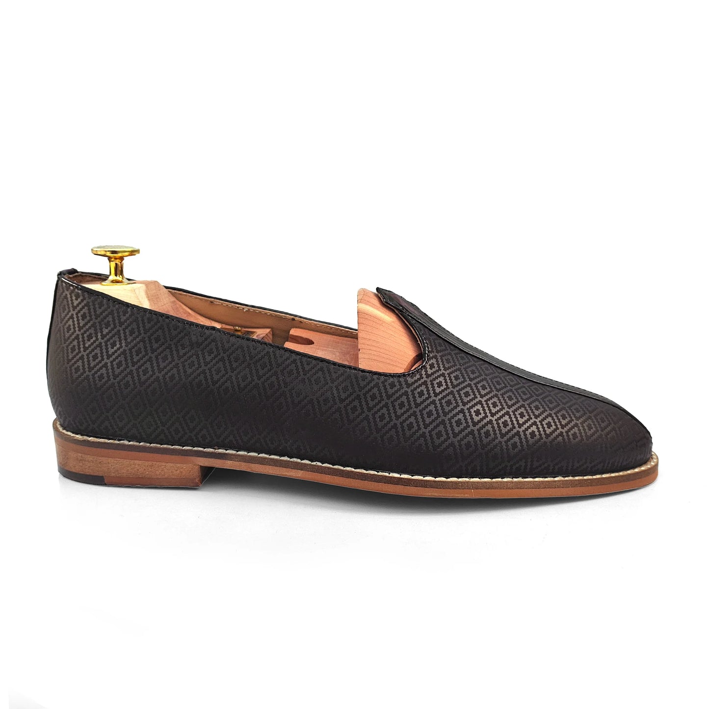 Brown Self Embossed Ethnic Wedding Mojari Slipon for Men