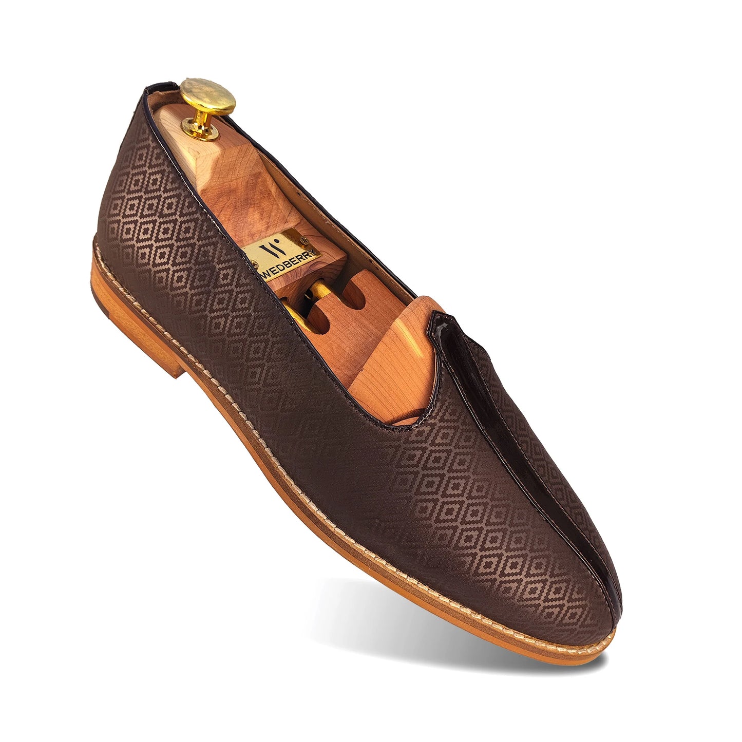 Brown Self Embossed Ethnic Wedding Mojari Slipon for Men