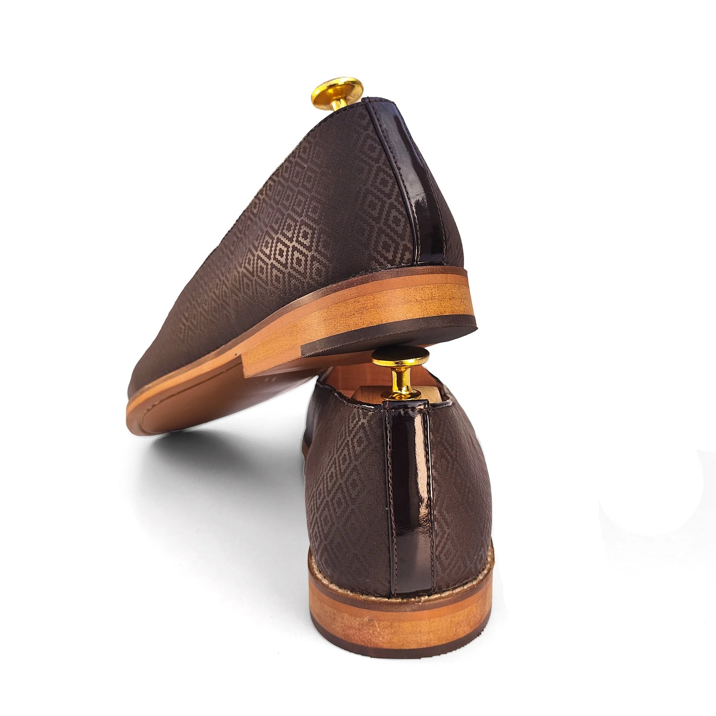 Brown Self Embossed Ethnic Wedding Mojari Slipon for Men