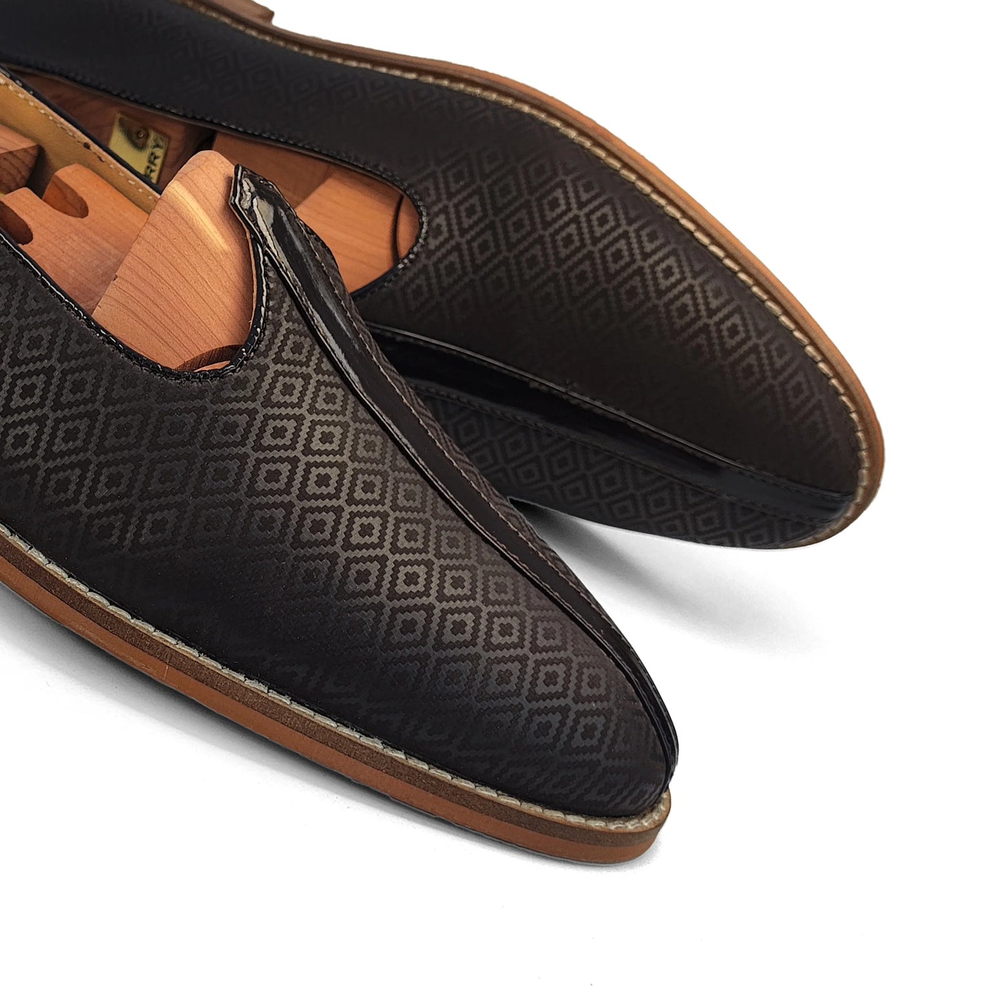 Brown Self Embossed Ethnic Wedding Mojari Slipon for Men