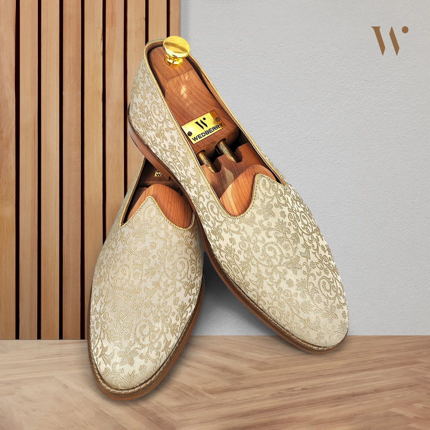 Beige Brocket Wedding Shoes Ethnic Moajri Nagra for Men
