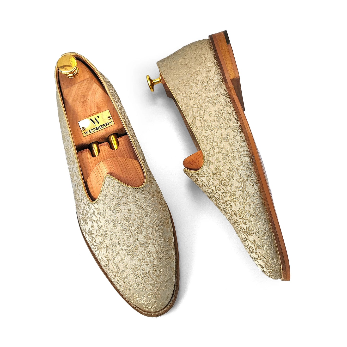 Beige Brocket Wedding Shoes Ethnic Moajri Nagra for Men