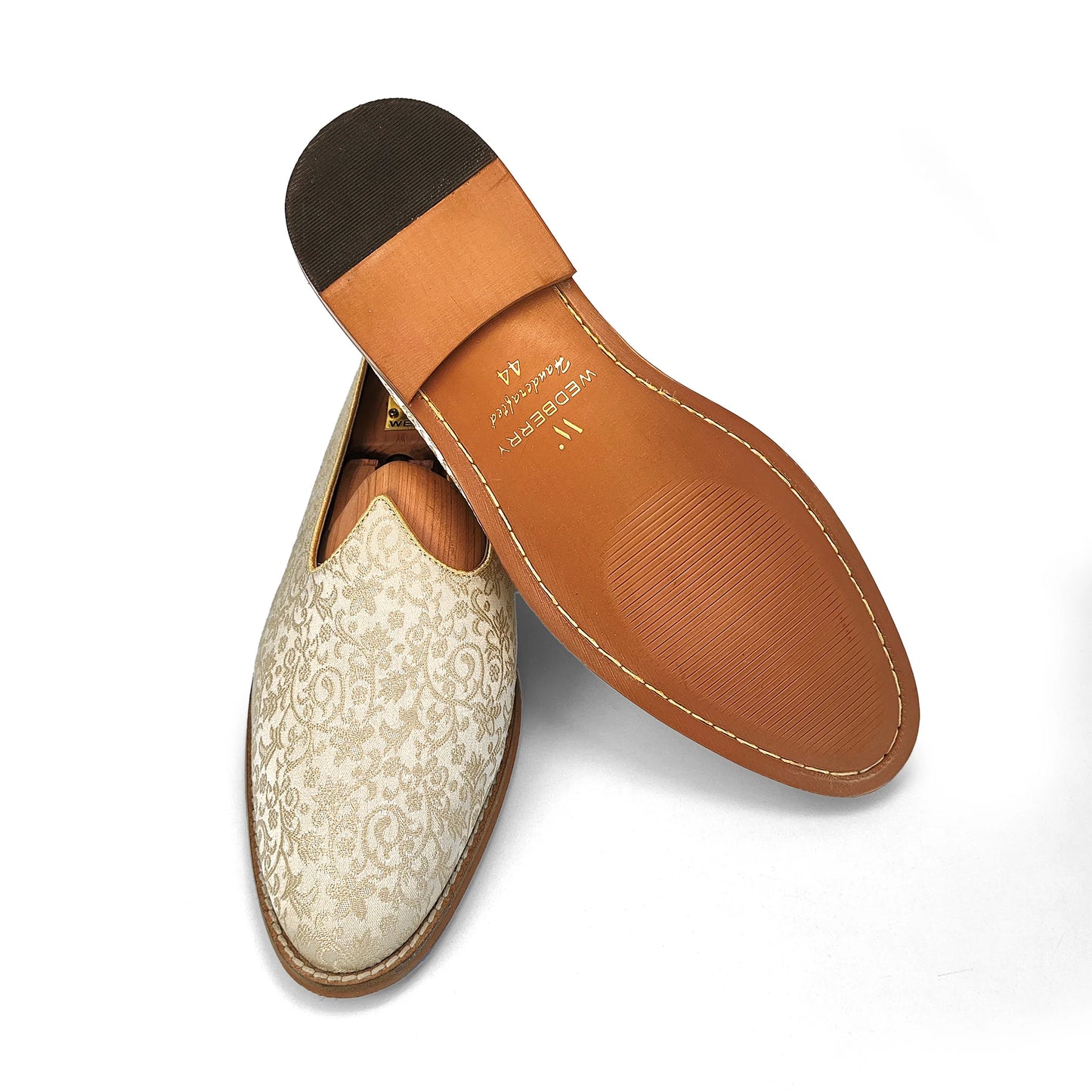 Beige Brocket Wedding Shoes Ethnic Moajri Nagra for Men