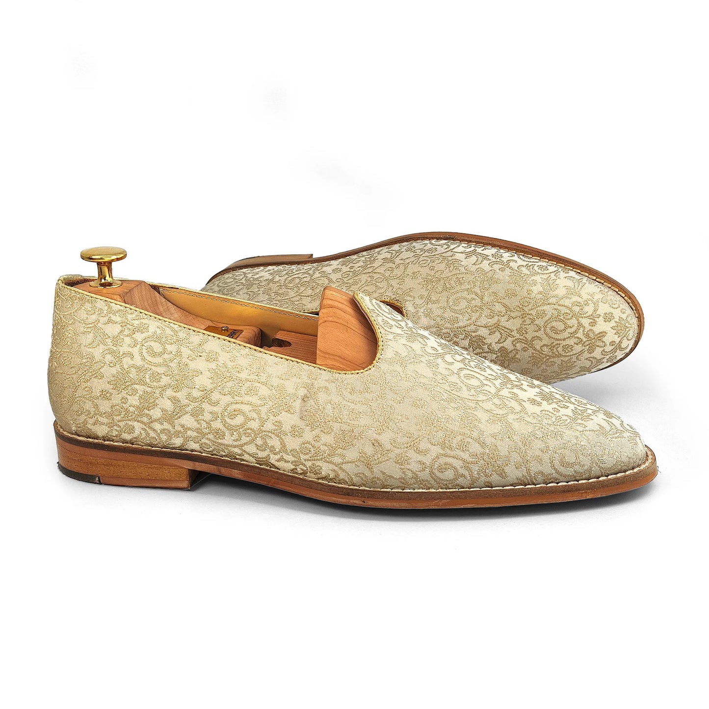 Beige Brocket Wedding Shoes Ethnic Moajri Nagra for Men