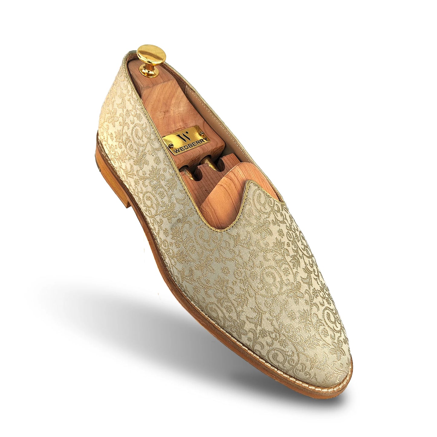 Beige Brocket Wedding Shoes Ethnic Moajri Nagra for Men