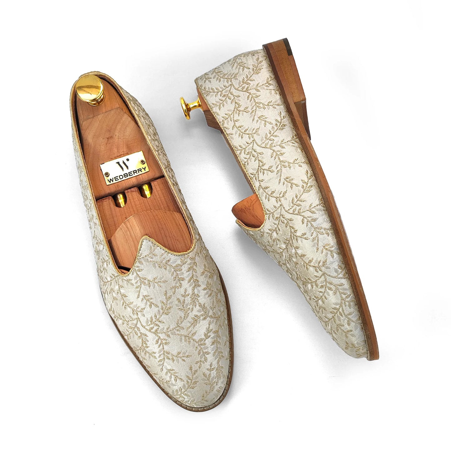 Beige Brocket Wedding Shoes Mojari Ethnic Moajri Nagra for Men