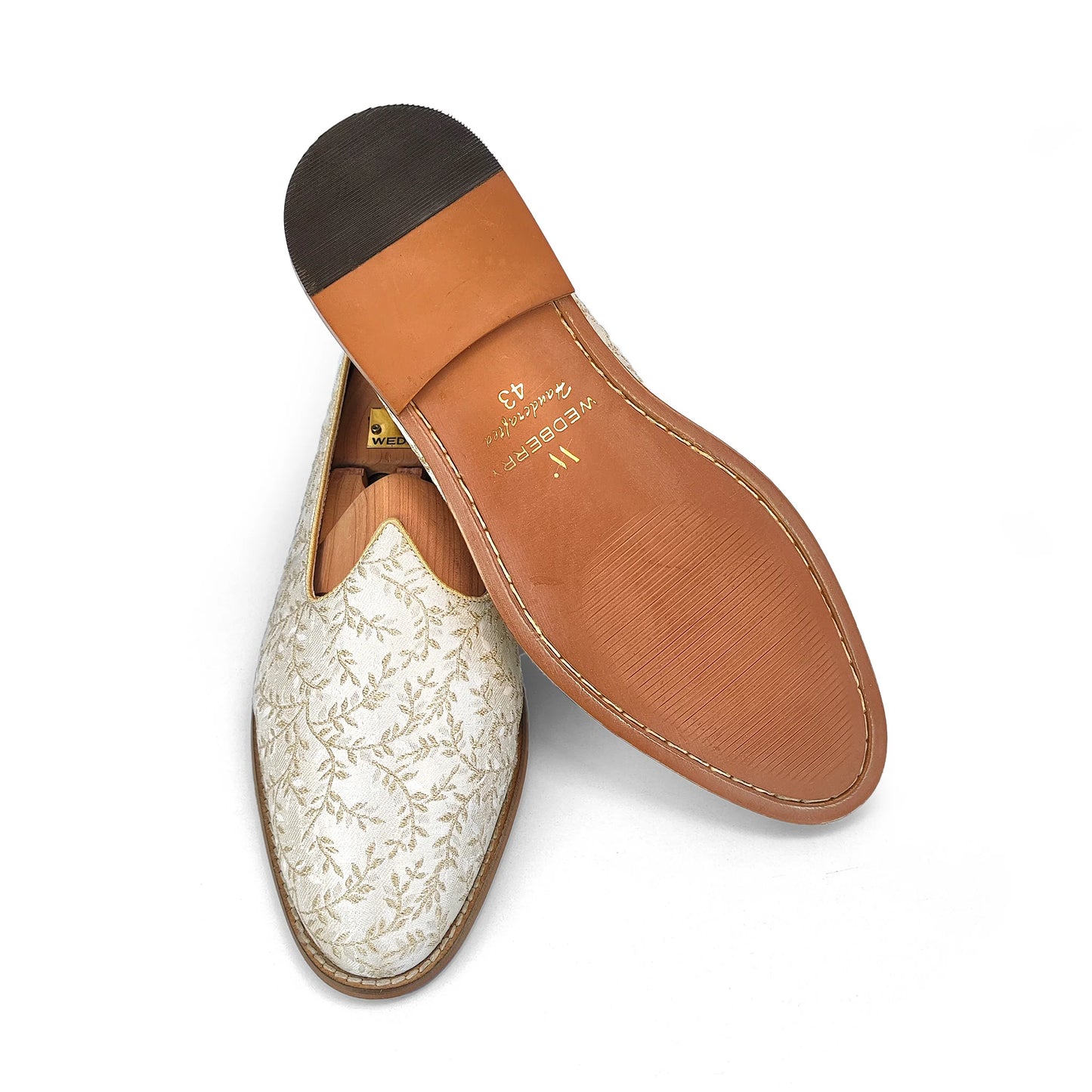 Beige Brocket Wedding Shoes Mojari Ethnic Moajri Nagra for Men