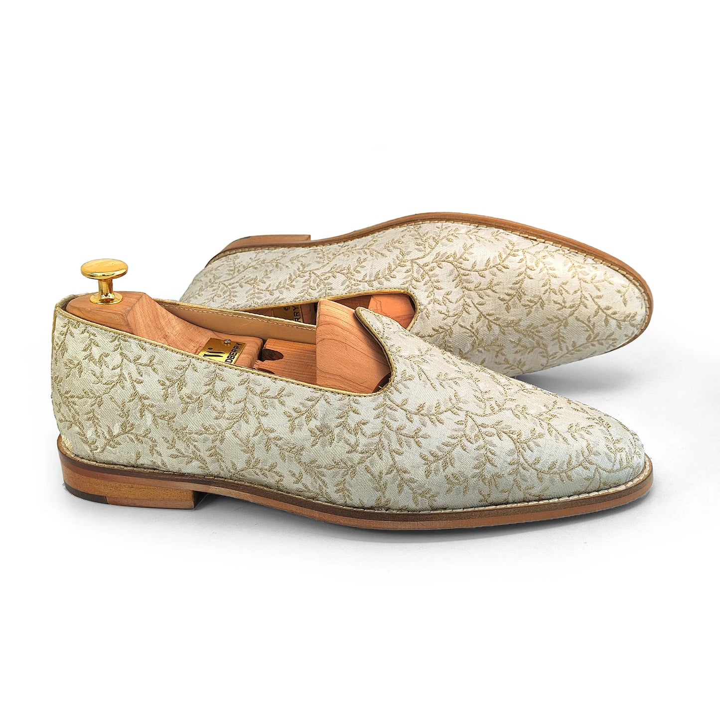 Beige Brocket Wedding Shoes Mojari Ethnic Moajri Nagra for Men