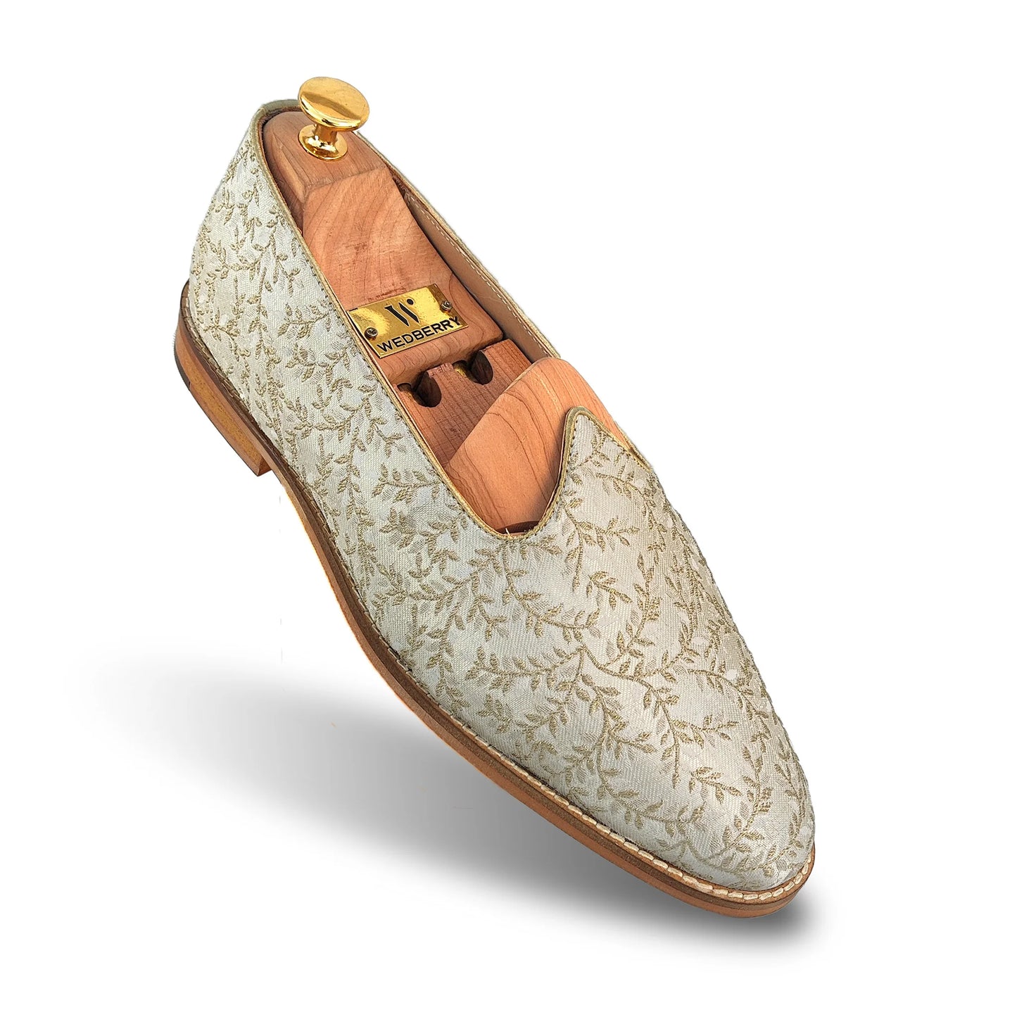 Beige Brocket Wedding Shoes Mojari Ethnic Moajri Nagra for Men