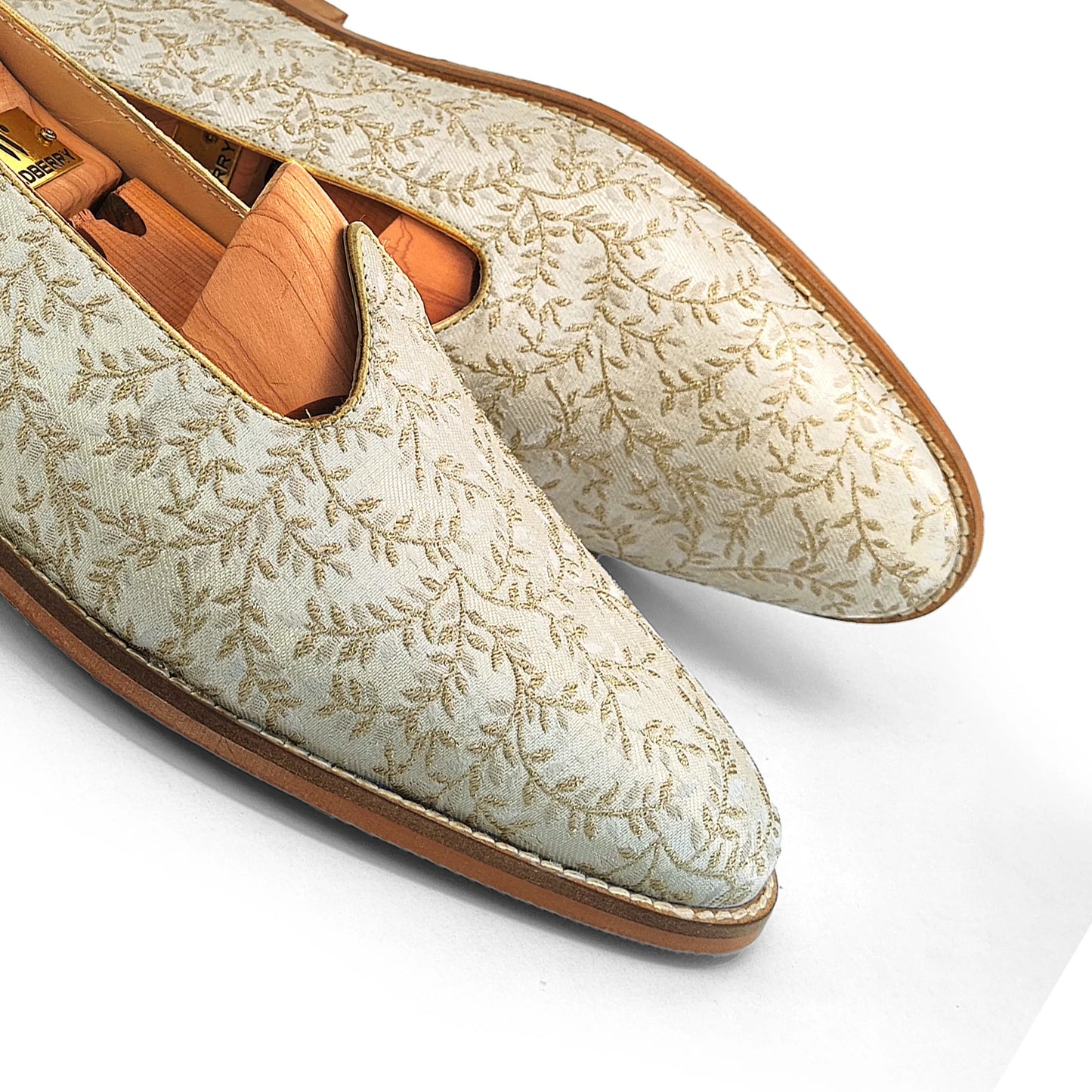 Beige Brocket Wedding Shoes Mojari Ethnic Moajri Nagra for Men