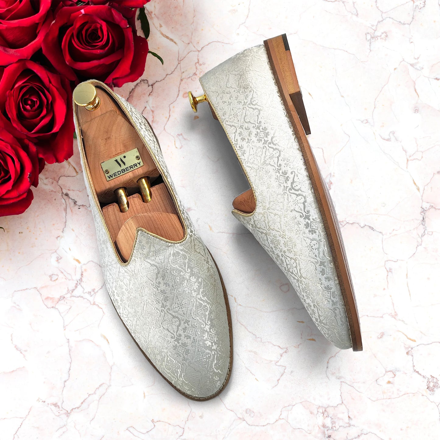 White Brocket Wedding Shoes Ethnic Moajri Nagra Party Loafers for Men