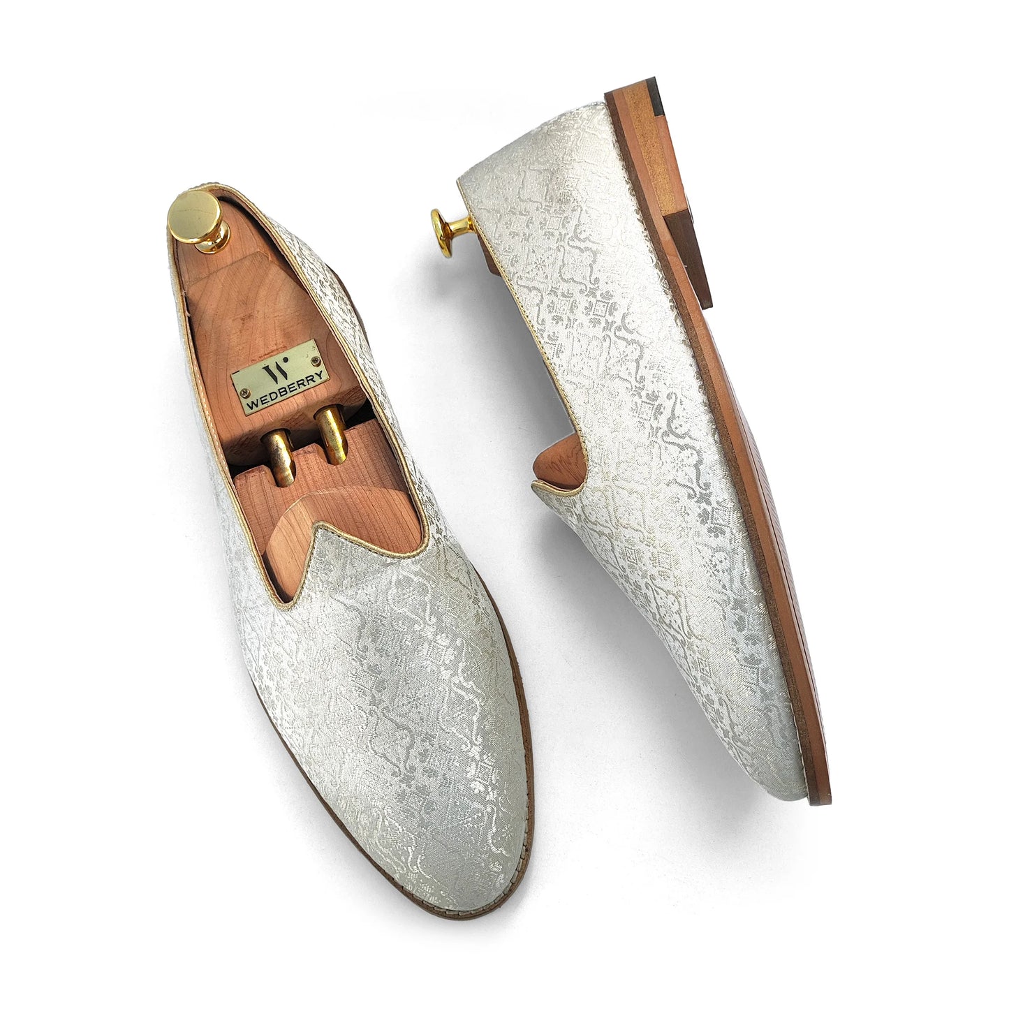 White Brocket Wedding Shoes Ethnic Moajri Nagra Party Loafers for Men