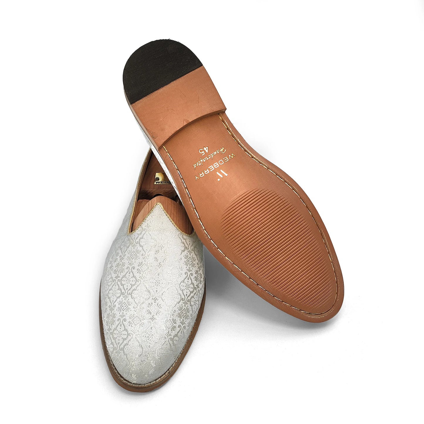 White Brocket Wedding Shoes Ethnic Moajri Nagra Party Loafers for Men