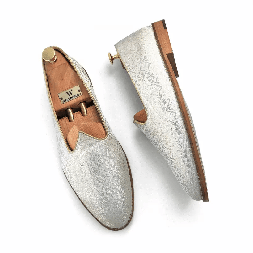White Brocket Wedding Shoes Ethnic Moajri Nagra Party Loafers for Men
